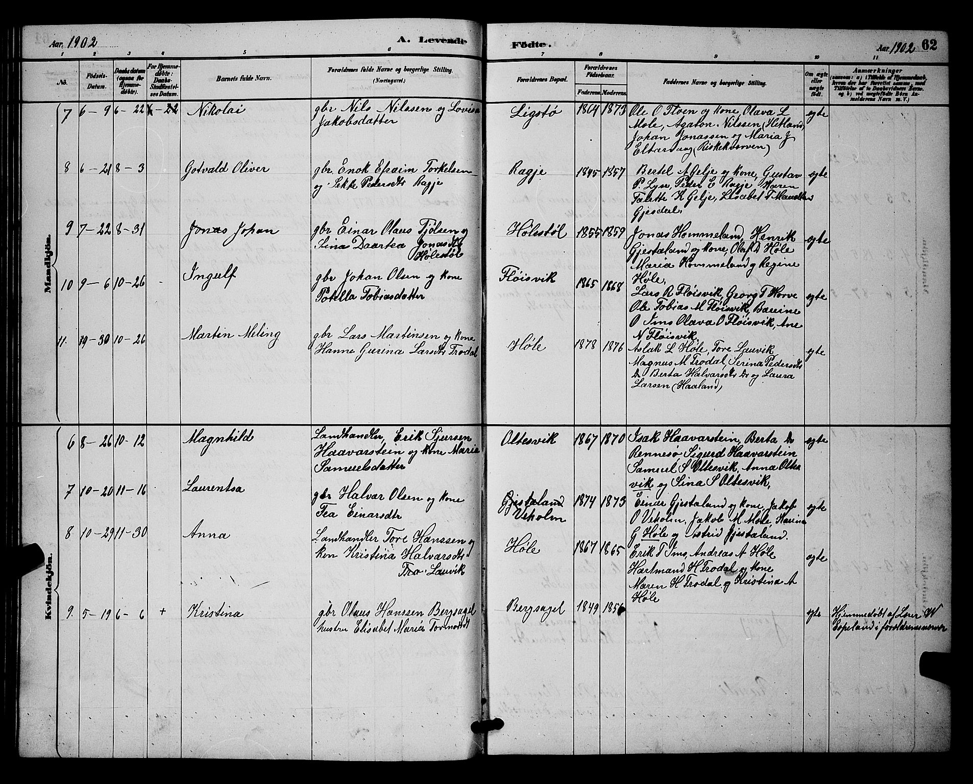 Høgsfjord sokneprestkontor, SAST/A-101624/H/Ha/Hab/L0003: Klokkerbok nr. B 3, 1886-1905, s. 62