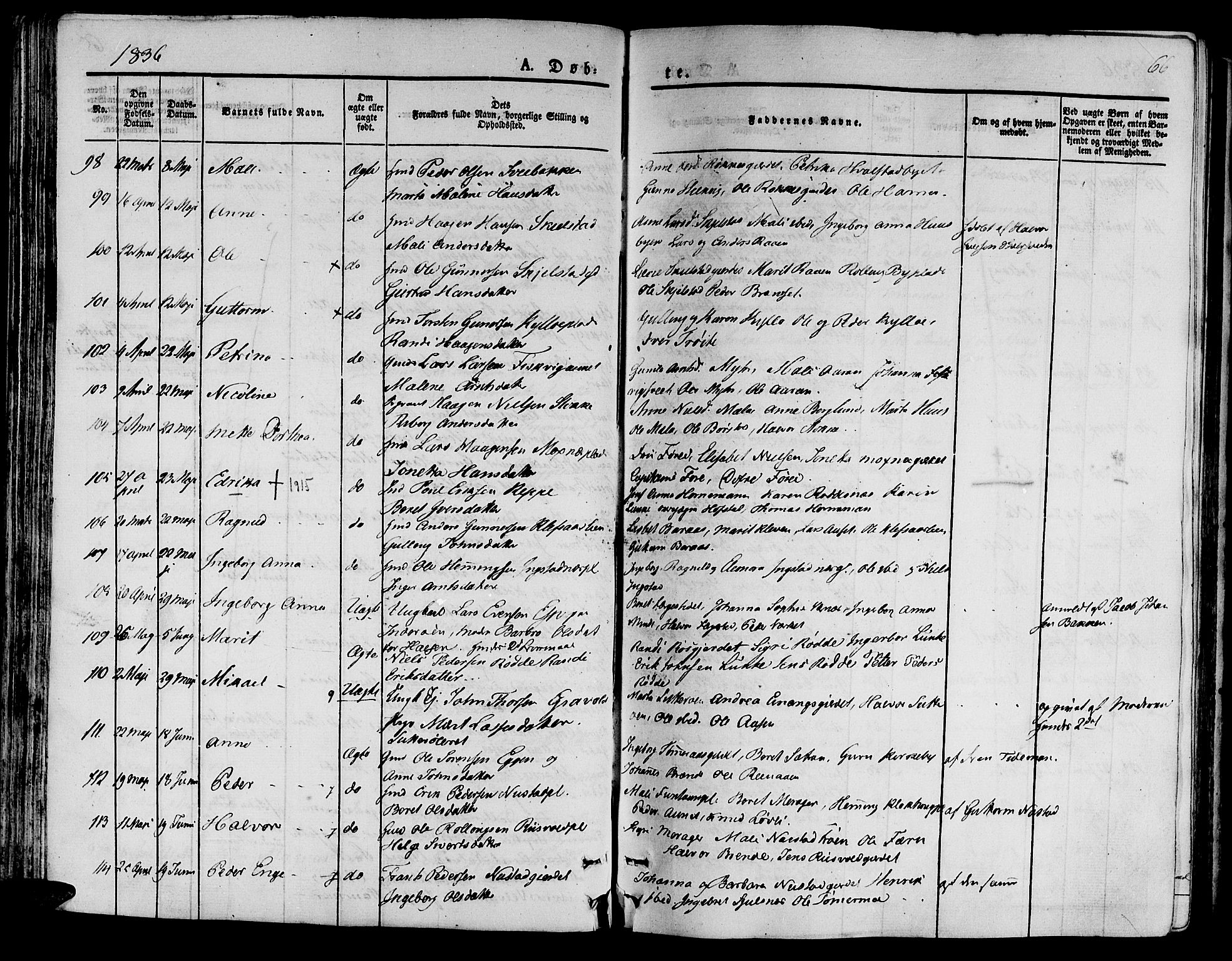 Ministerialprotokoller, klokkerbøker og fødselsregistre - Nord-Trøndelag, AV/SAT-A-1458/709/L0071: Ministerialbok nr. 709A11, 1833-1844, s. 66