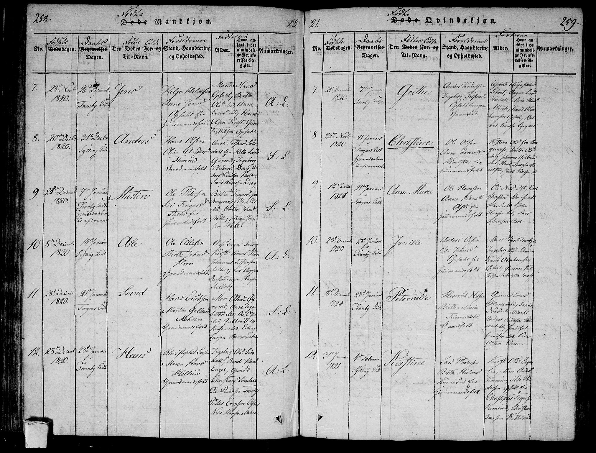 Lier kirkebøker, AV/SAKO-A-230/F/Fa/L0008: Ministerialbok nr. I 8, 1813-1825, s. 258-259