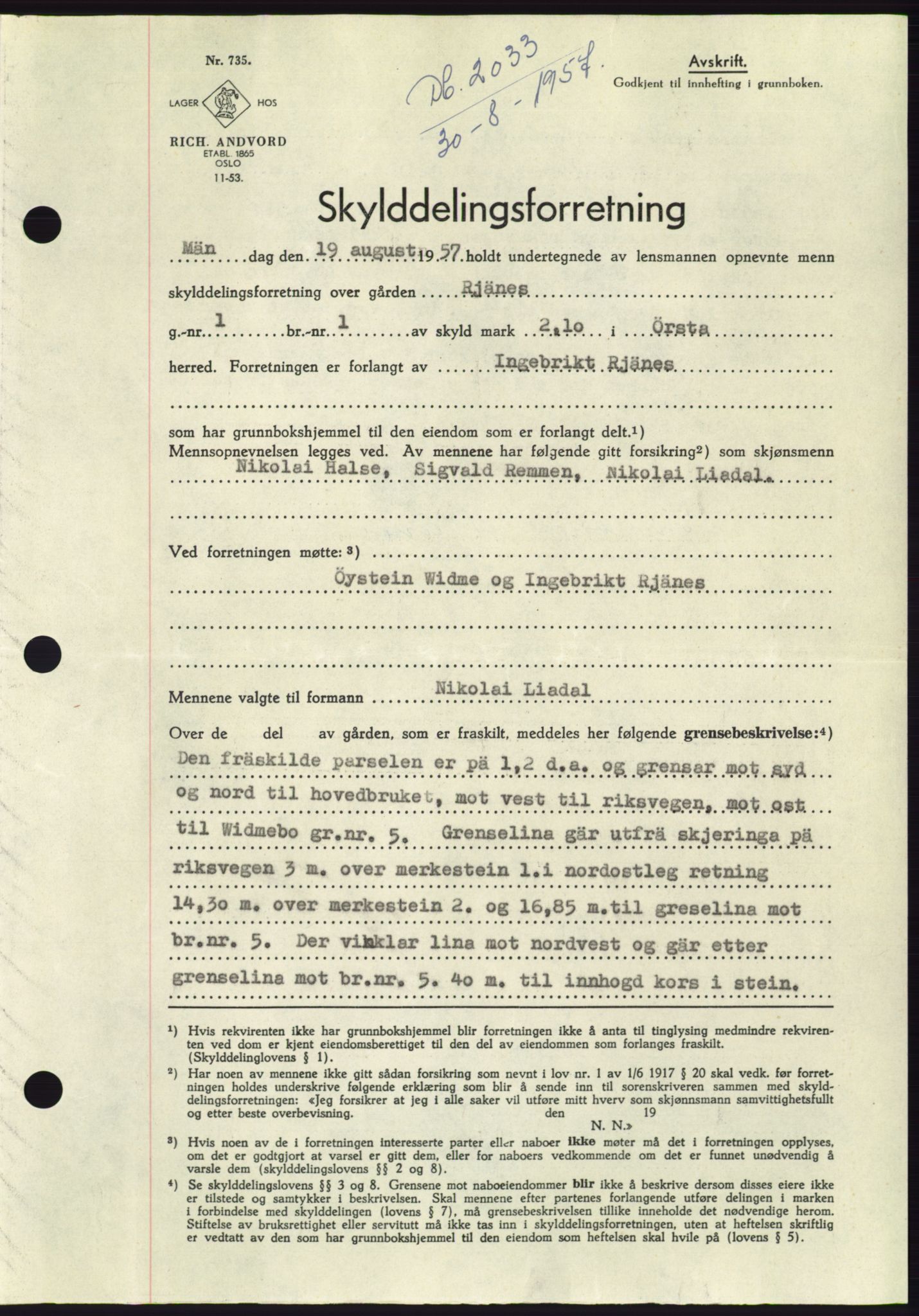 Søre Sunnmøre sorenskriveri, SAT/A-4122/1/2/2C/L0107: Pantebok nr. 33A, 1957-1957, Dagboknr: 2033/1957