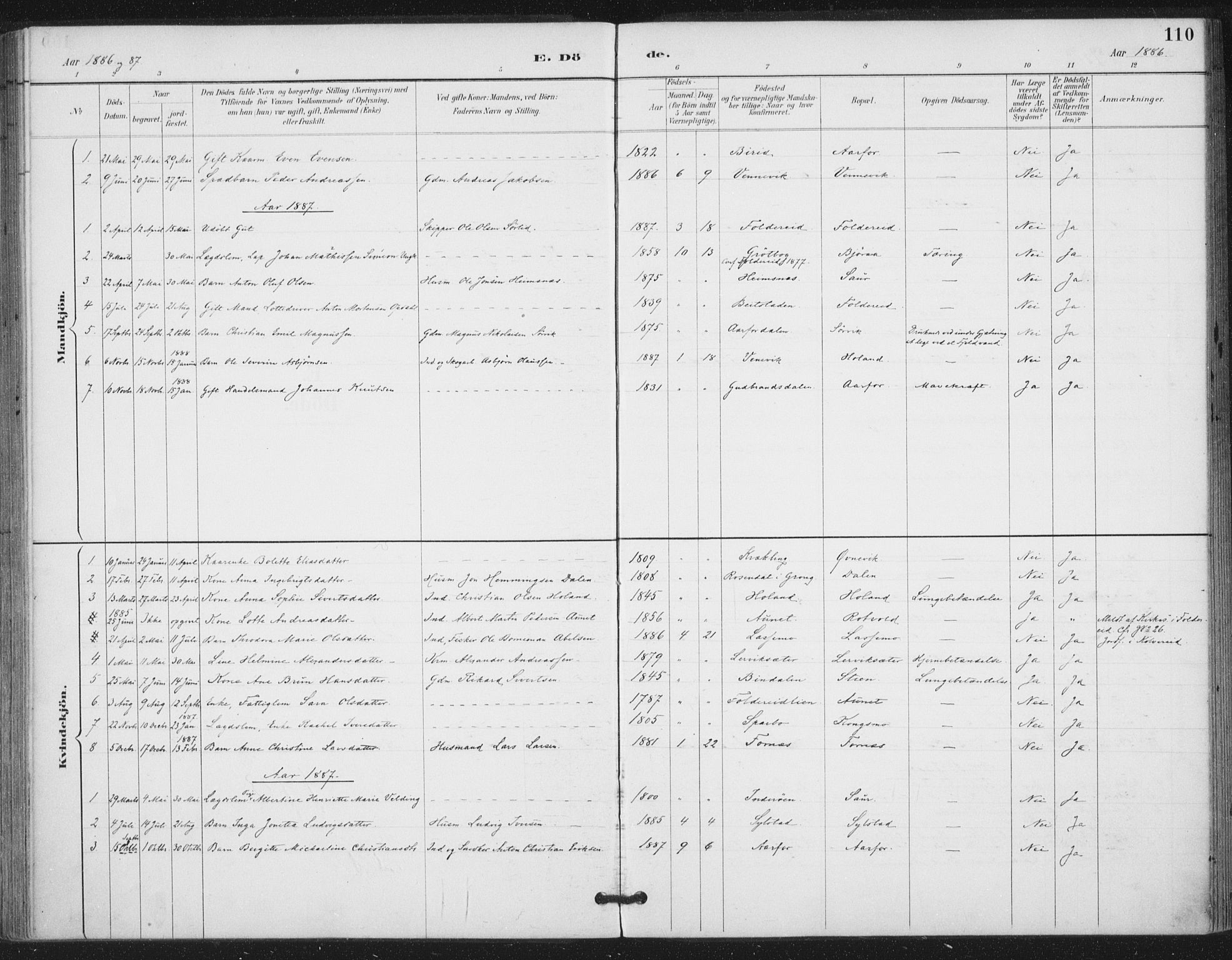 Ministerialprotokoller, klokkerbøker og fødselsregistre - Nord-Trøndelag, AV/SAT-A-1458/783/L0660: Ministerialbok nr. 783A02, 1886-1918, s. 110