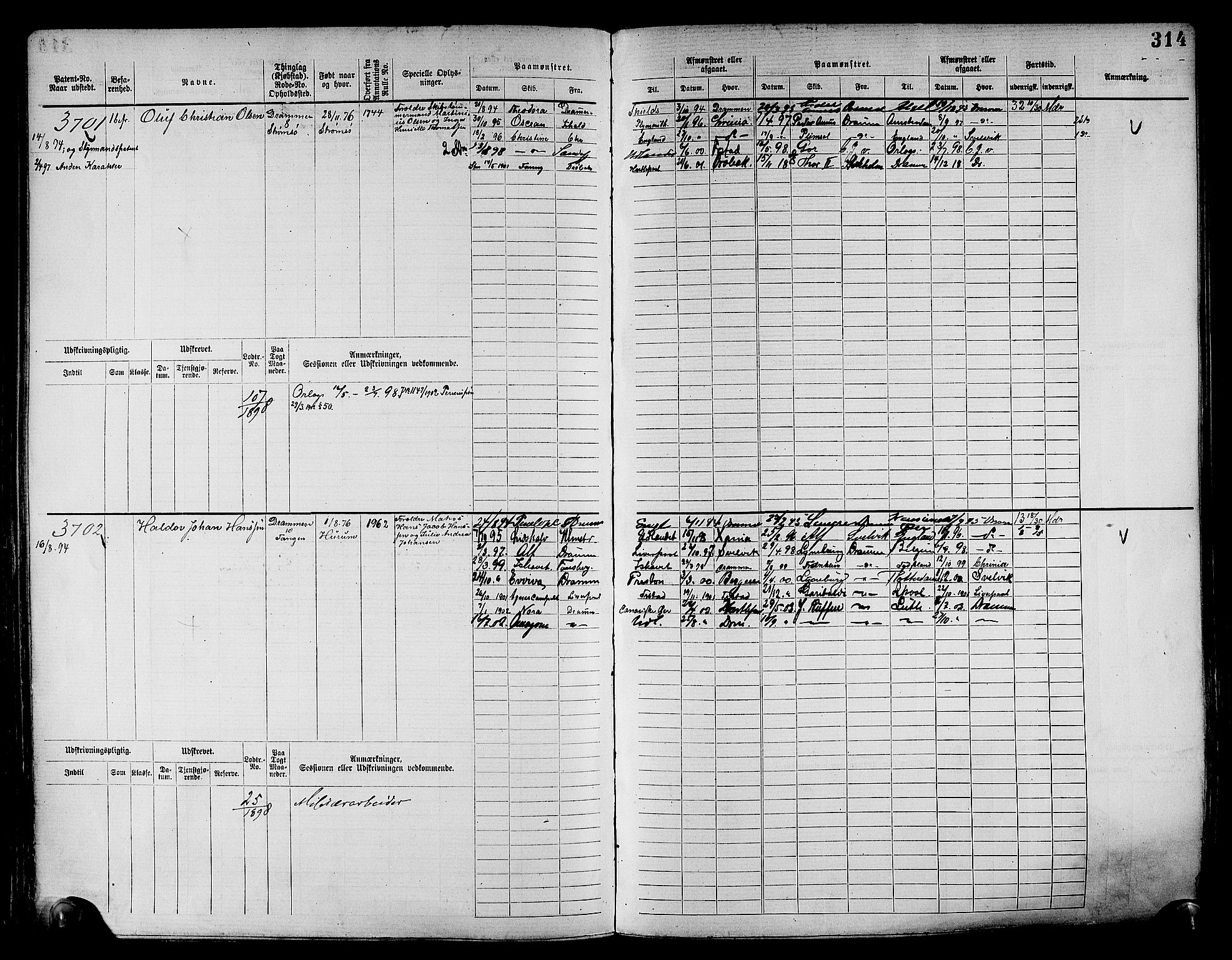 Drammen innrulleringsdistrikt, AV/SAKO-A-781/F/Fc/L0004: Hovedrulle, 1885, s. 320