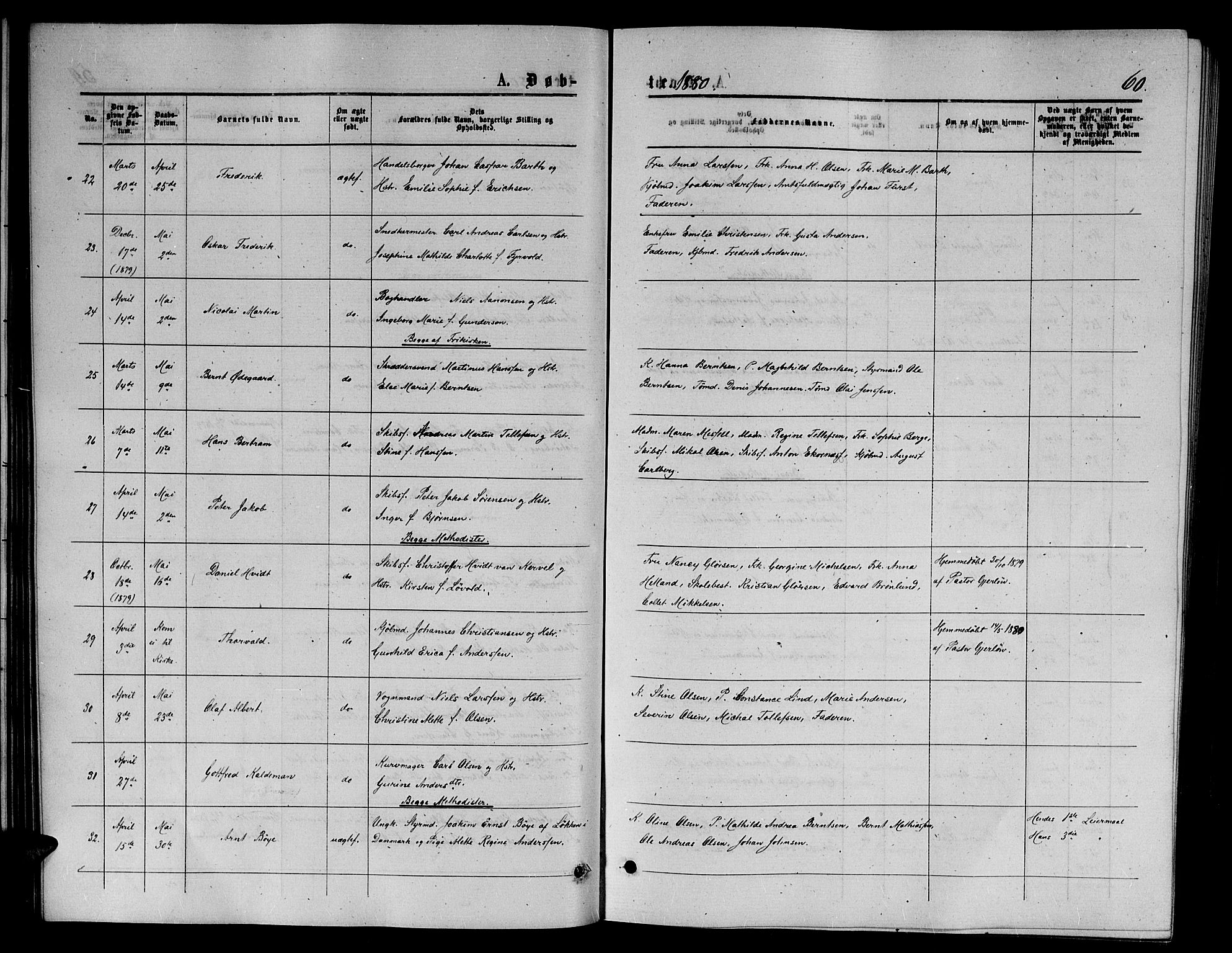 Arendal sokneprestkontor, Trefoldighet, AV/SAK-1111-0040/F/Fb/L0005: Klokkerbok nr. B 5, 1874-1888, s. 60