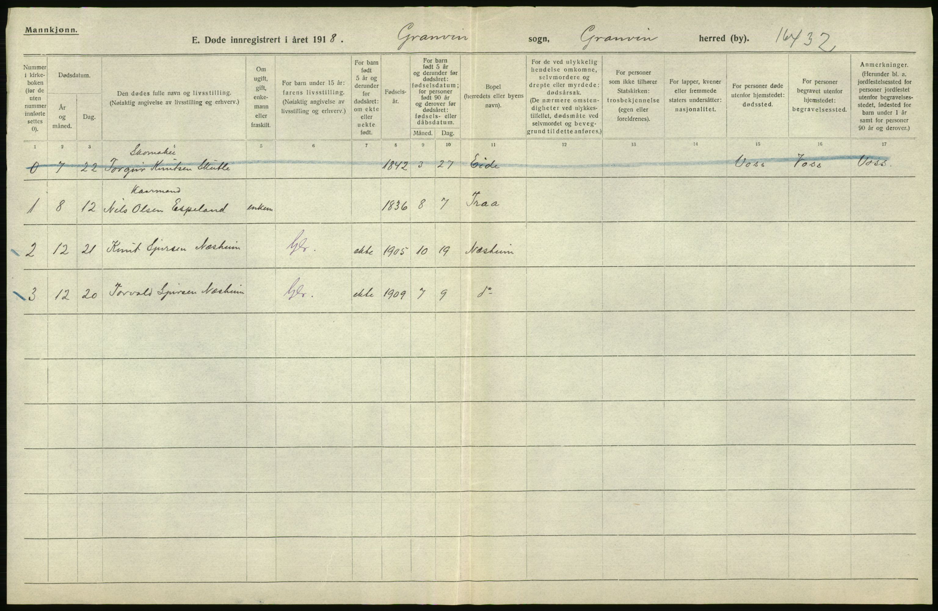 Statistisk sentralbyrå, Sosiodemografiske emner, Befolkning, RA/S-2228/D/Df/Dfb/Dfbh/L0036: Hordaland fylke: Døde., 1918, s. 316