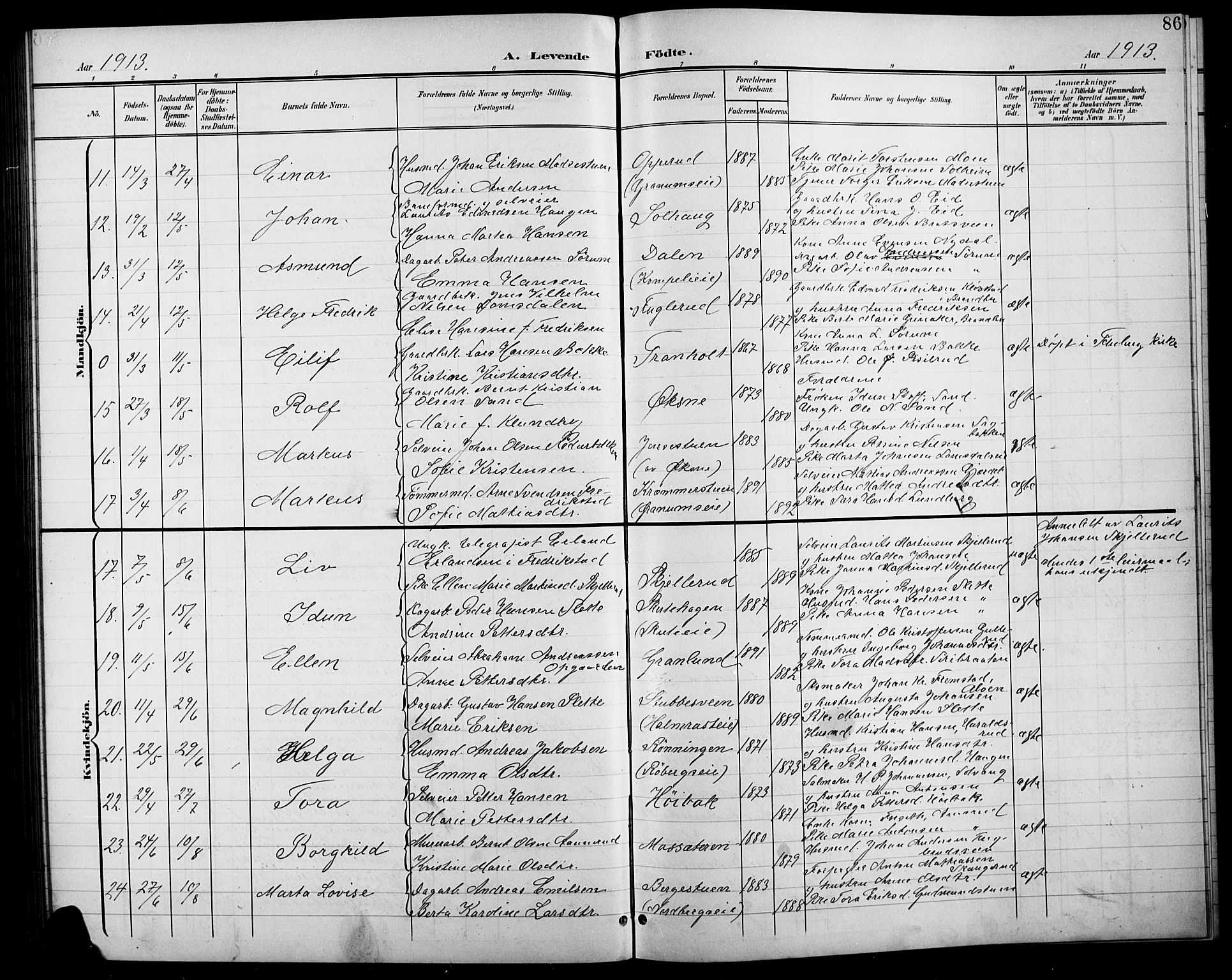 Søndre Land prestekontor, AV/SAH-PREST-122/L/L0004: Klokkerbok nr. 4, 1901-1915, s. 86