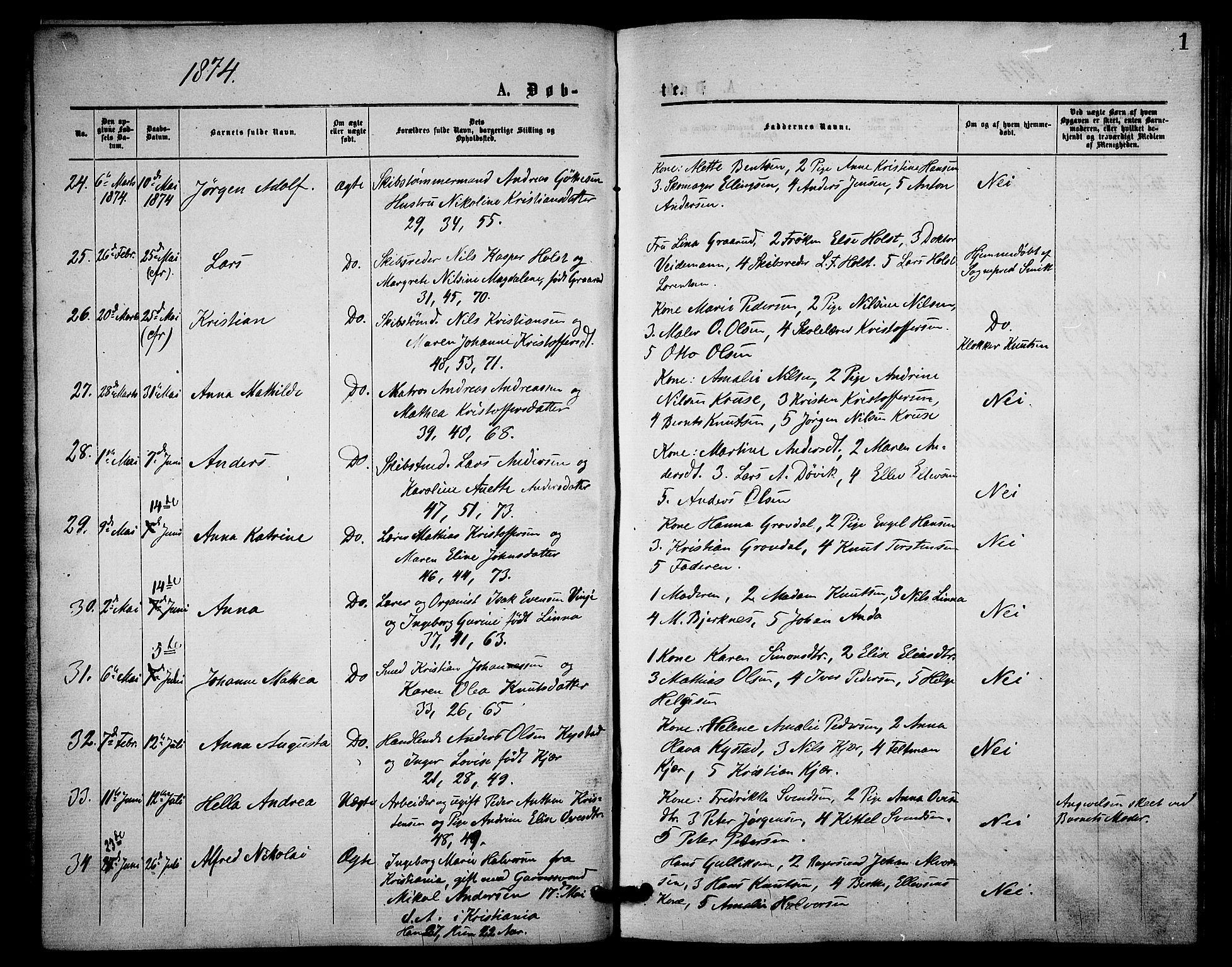 Holmestrand kirkebøker, AV/SAKO-A-346/G/Ga/L0004: Klokkerbok nr. 4, 1874-1888, s. 1