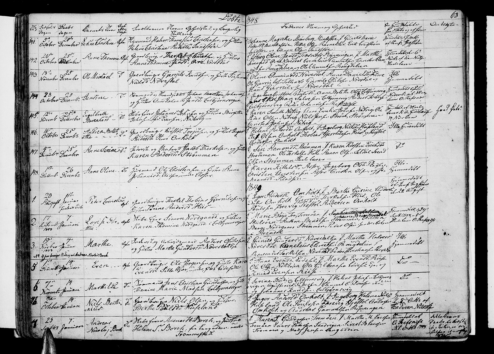 Øyestad sokneprestkontor, AV/SAK-1111-0049/F/Fb/L0006: Klokkerbok nr. B 6, 1843-1854, s. 68