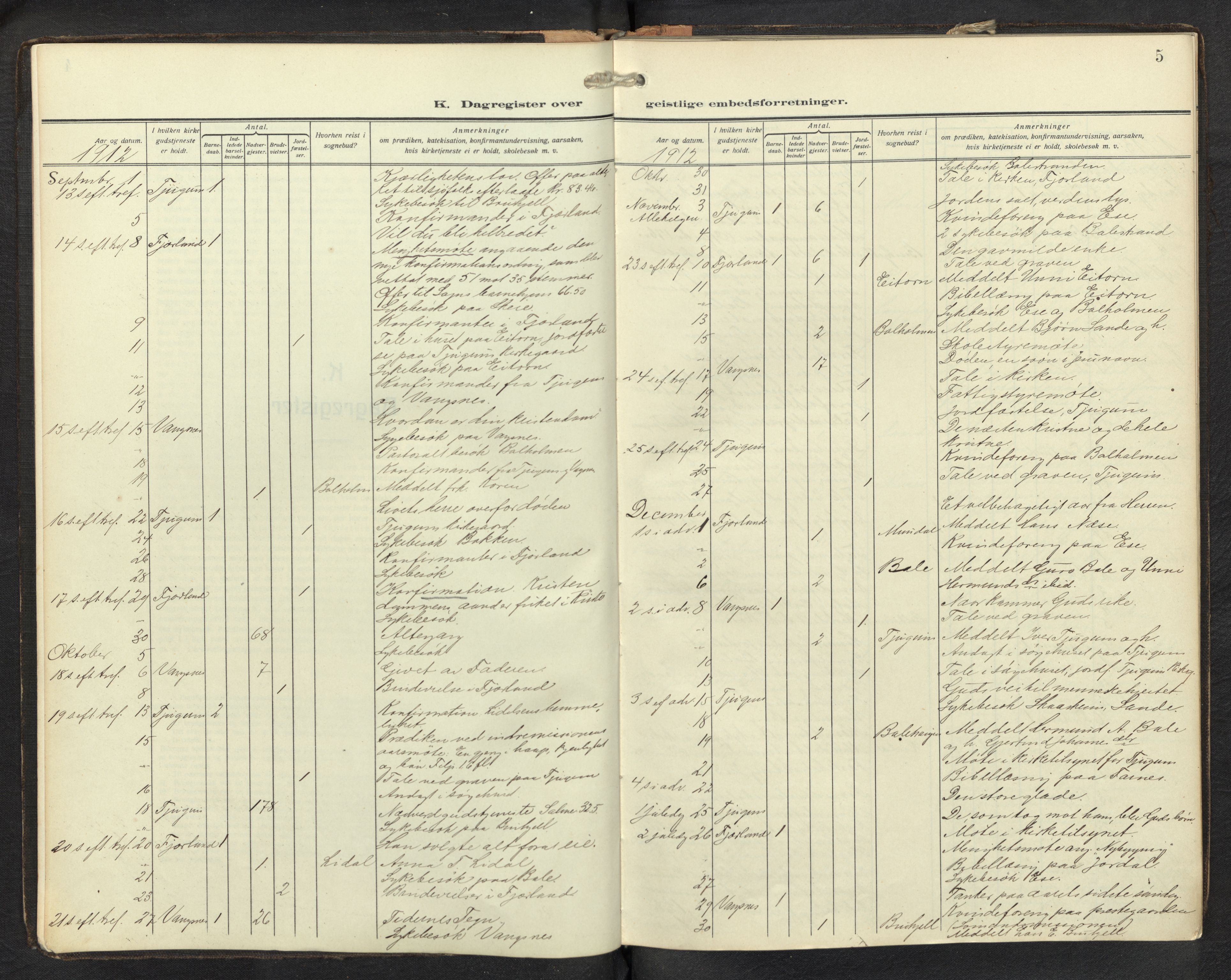Balestrand sokneprestembete, AV/SAB-A-79601/H/Haa/Haag/L0002: Dagsregister nr. G 2, 1912-1937, s. 4b-5a