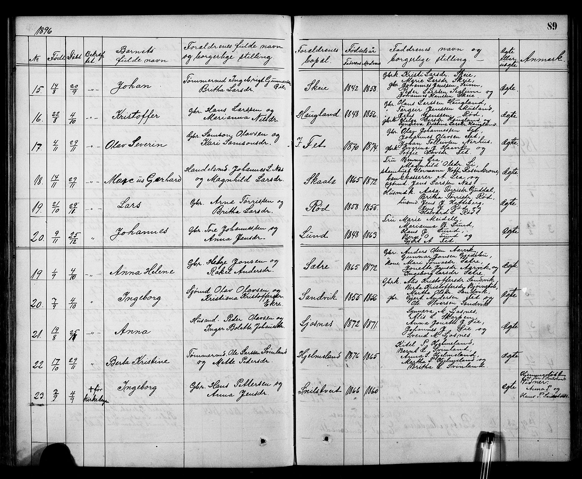 Kvinnherad sokneprestembete, AV/SAB-A-76401/H/Hab: Klokkerbok nr. A 2, 1873-1900, s. 89
