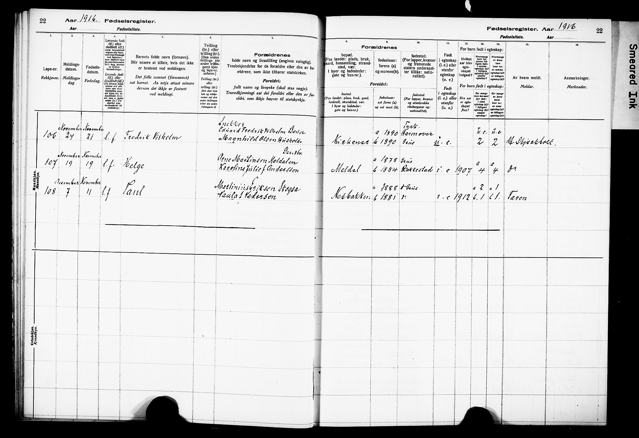 Grue prestekontor, AV/SAH-PREST-036/I/Id/Ida/L0001: Fødselsregister nr. I 1, 1916-1926, s. 22