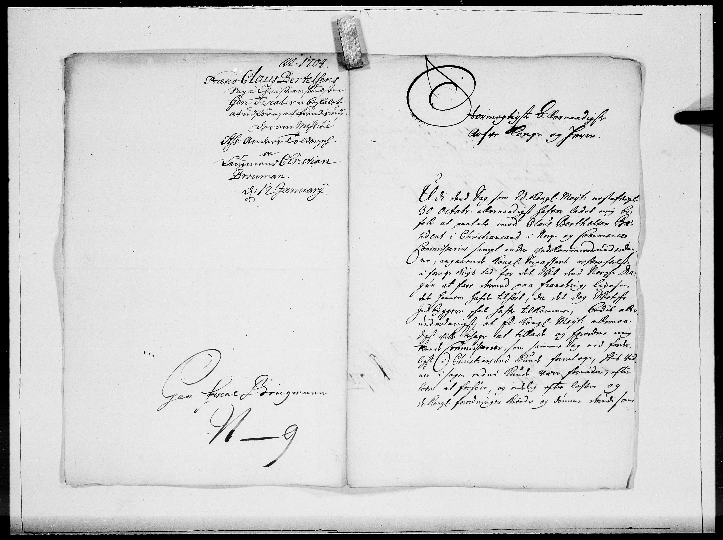 Danske Kanselli 1572-1799, AV/RA-EA-3023/F/Fc/Fcc/Fcca/L0055: Norske innlegg 1572-1799, 1704, s. 20