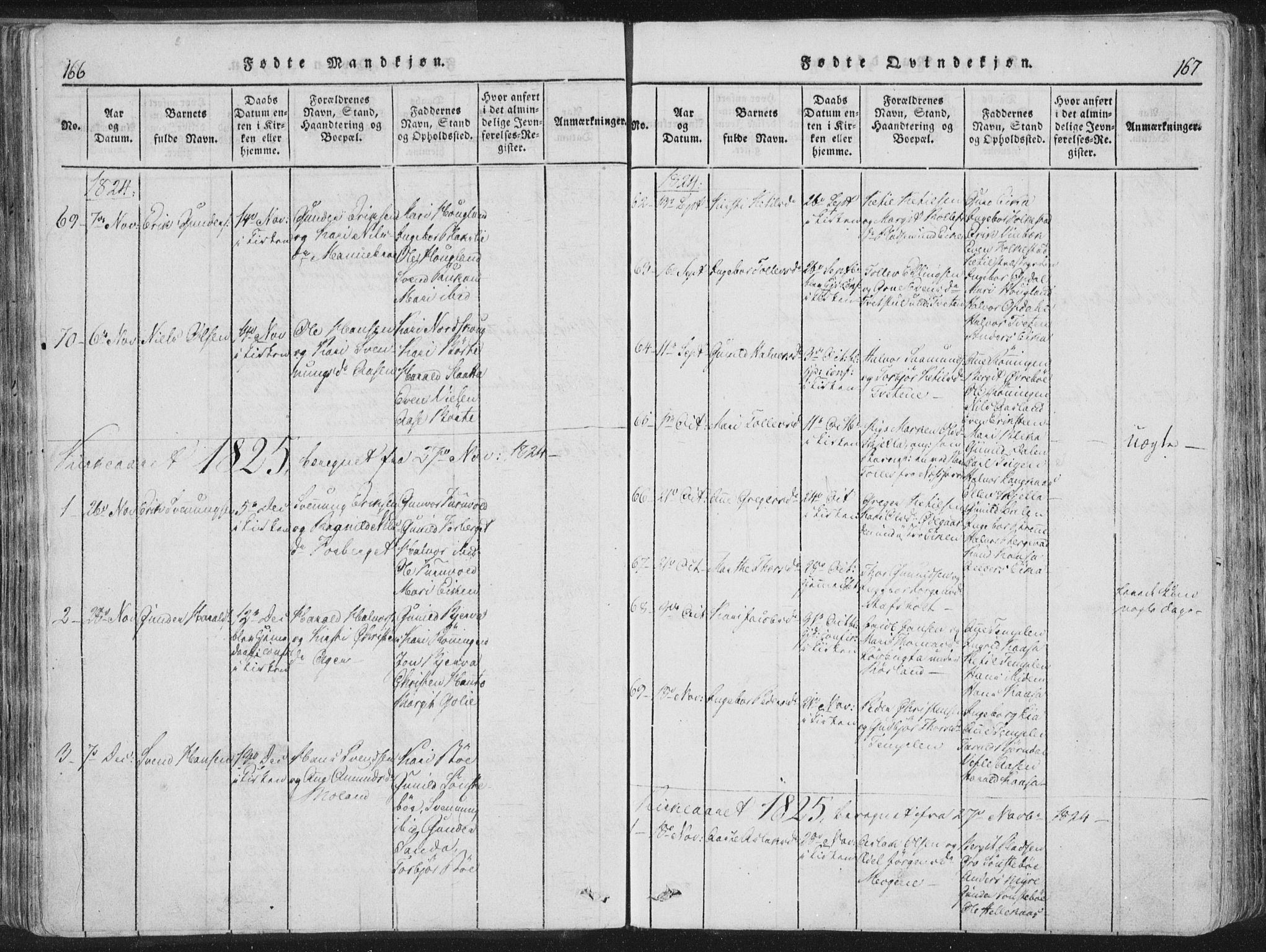 Bø kirkebøker, AV/SAKO-A-257/F/Fa/L0006: Ministerialbok nr. 6, 1815-1831, s. 166-167