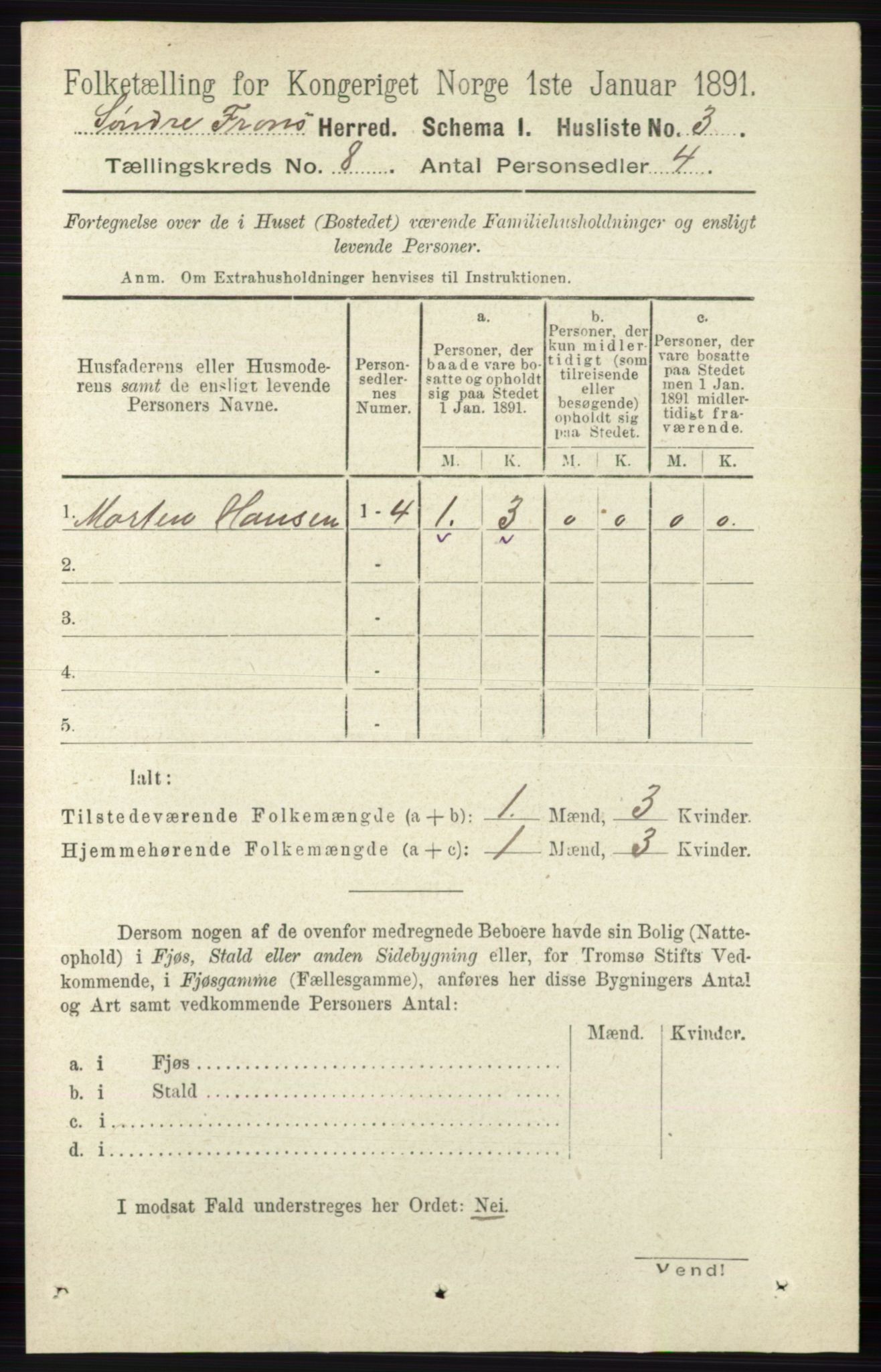 RA, Folketelling 1891 for 0519 Sør-Fron herred, 1891, s. 3710