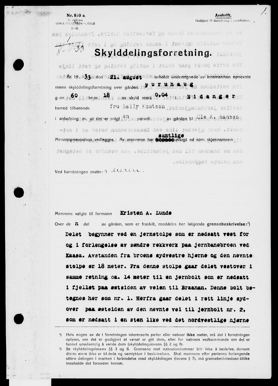 Bamble sorenskriveri, SAKO/A-214/G/Ga/Gab/L0029: Pantebok nr. II 29, 1933-1934, s. 1