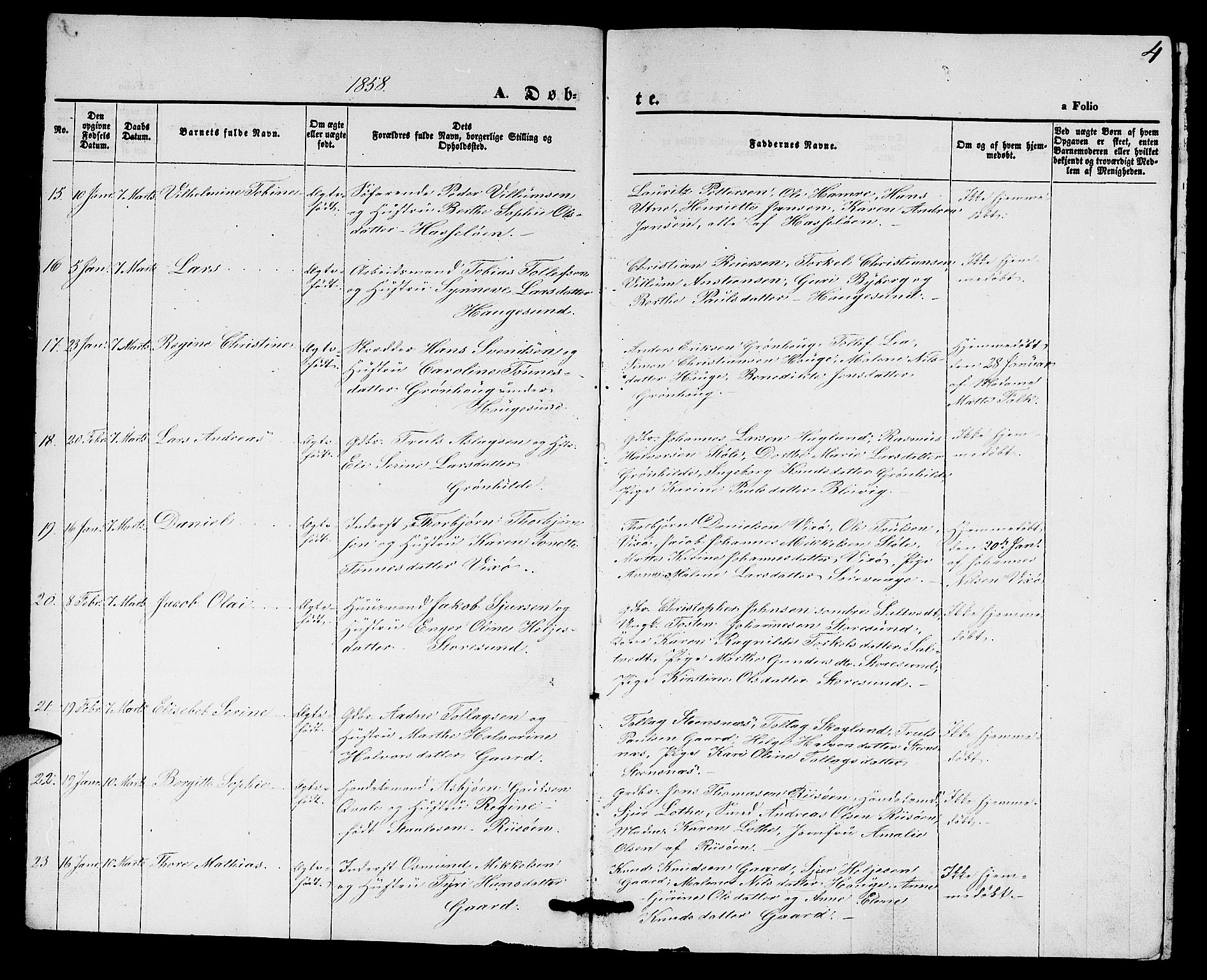 Torvastad sokneprestkontor, AV/SAST-A -101857/H/Ha/Hab/L0006: Klokkerbok nr. B 6, 1858-1867, s. 4