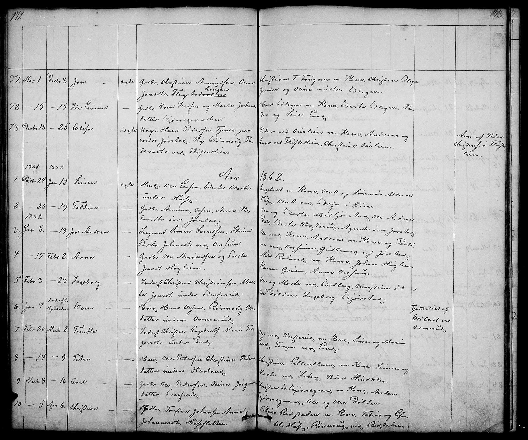 Fåberg prestekontor, AV/SAH-PREST-086/H/Ha/Hab/L0005: Klokkerbok nr. 5, 1837-1864, s. 172-173