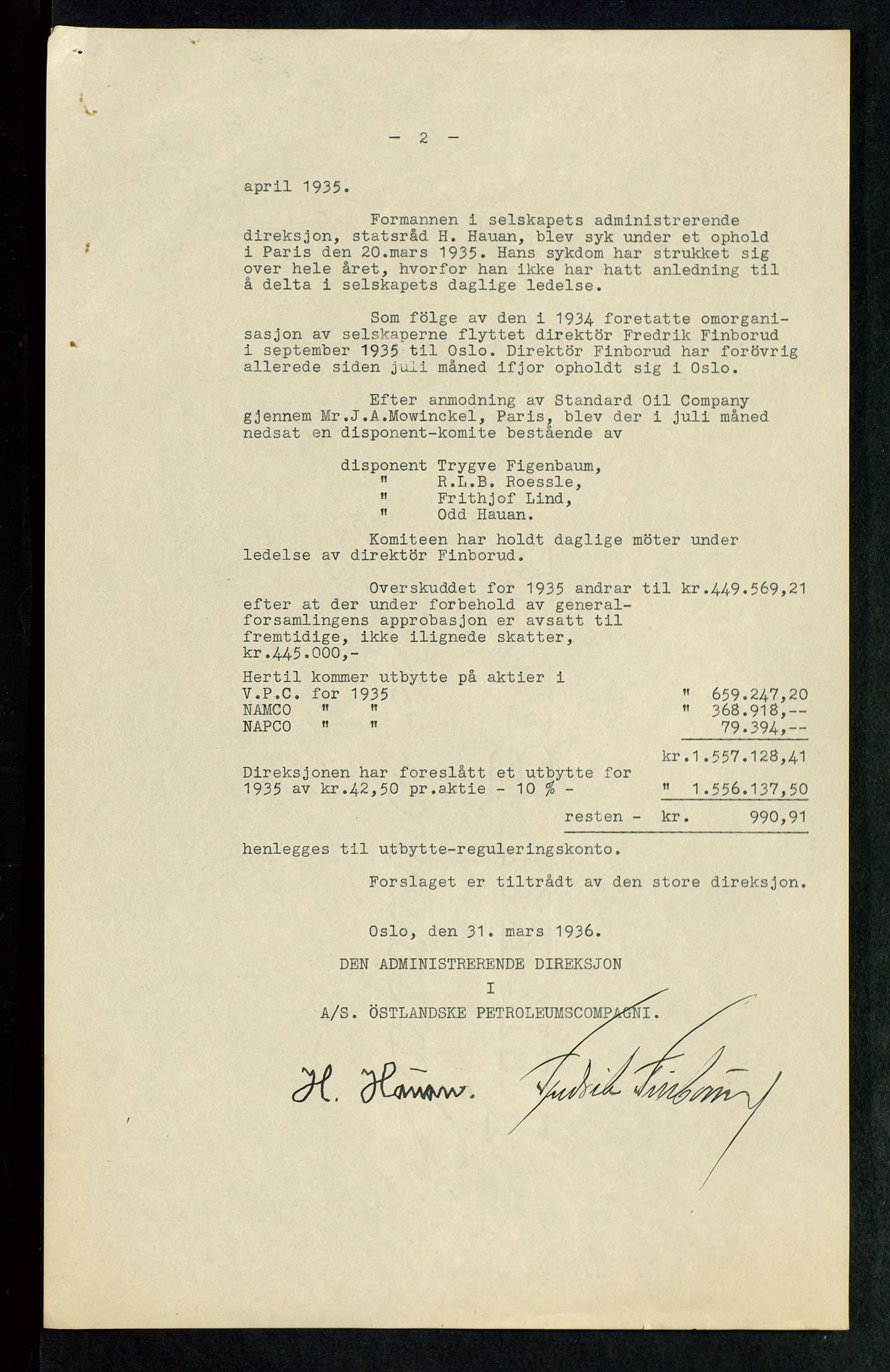 PA 1534 - Østlandske Petroleumscompagni A/S, AV/SAST-A-101954/A/Aa/L0002/0004: Generalforsamlinger. / Generalforsamling, 1936, s. 5