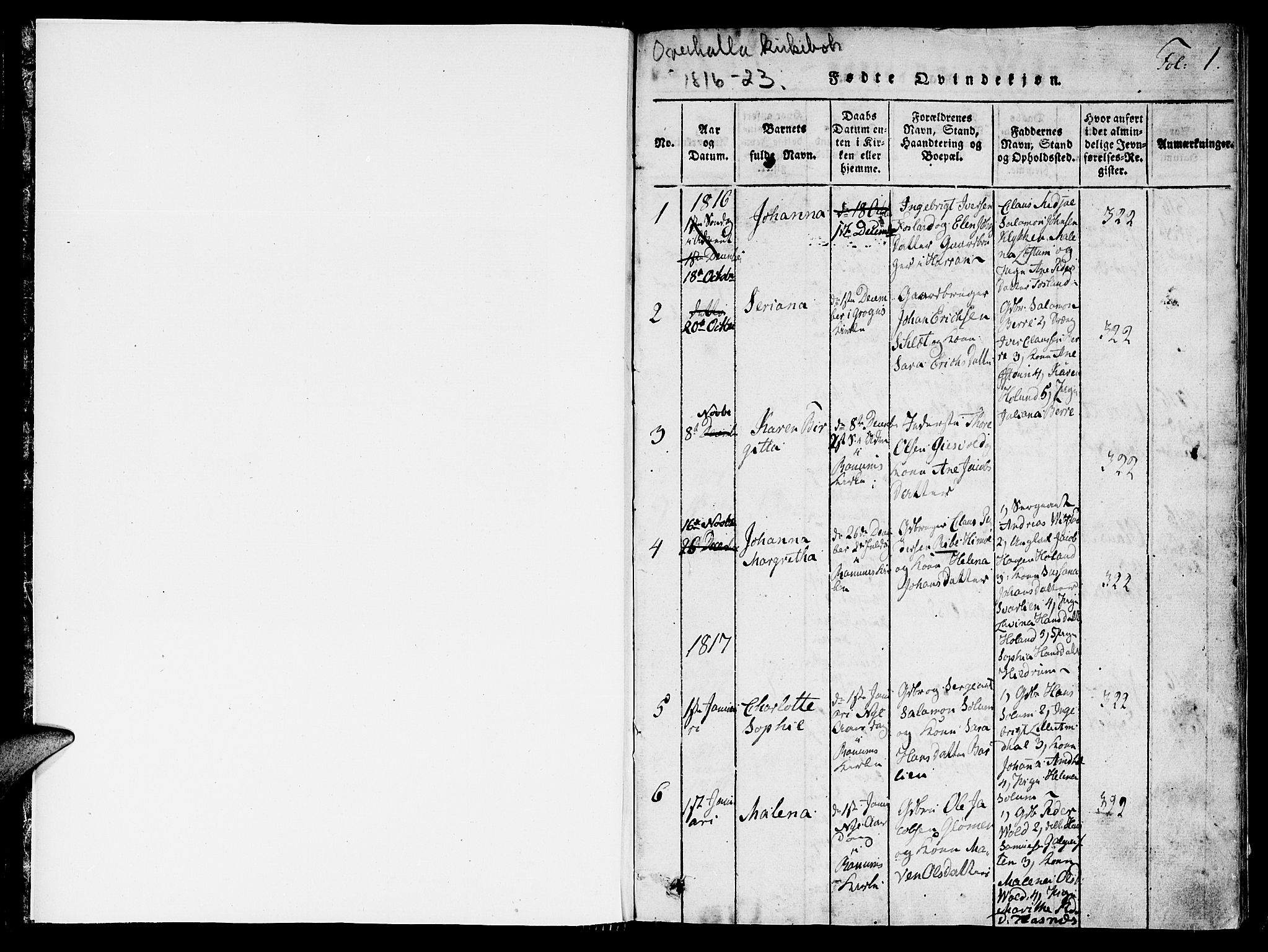 Ministerialprotokoller, klokkerbøker og fødselsregistre - Nord-Trøndelag, SAT/A-1458/764/L0559: Klokkerbok nr. 764C01, 1816-1824, s. 1