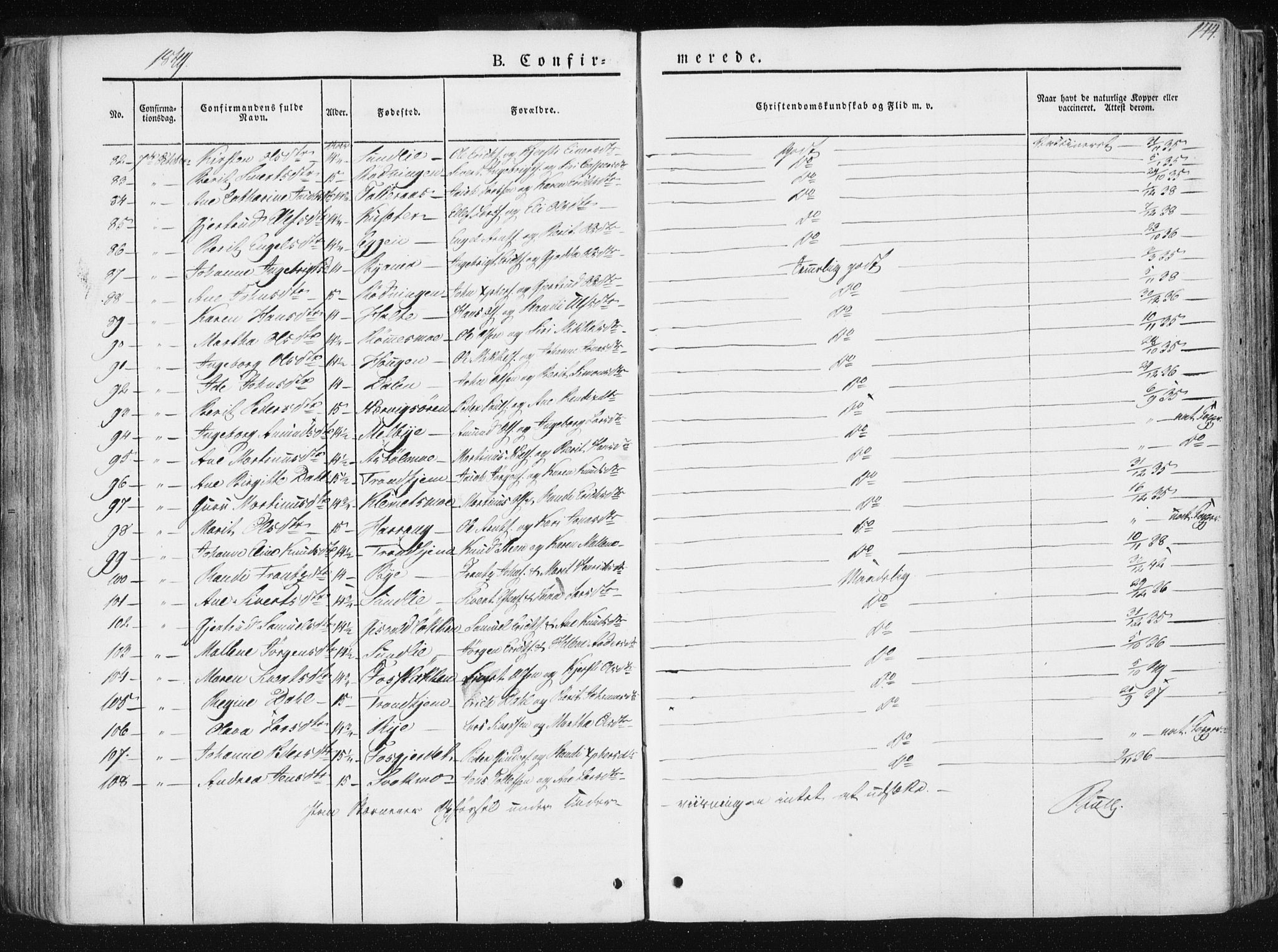 Ministerialprotokoller, klokkerbøker og fødselsregistre - Sør-Trøndelag, SAT/A-1456/668/L0805: Ministerialbok nr. 668A05, 1840-1853, s. 144