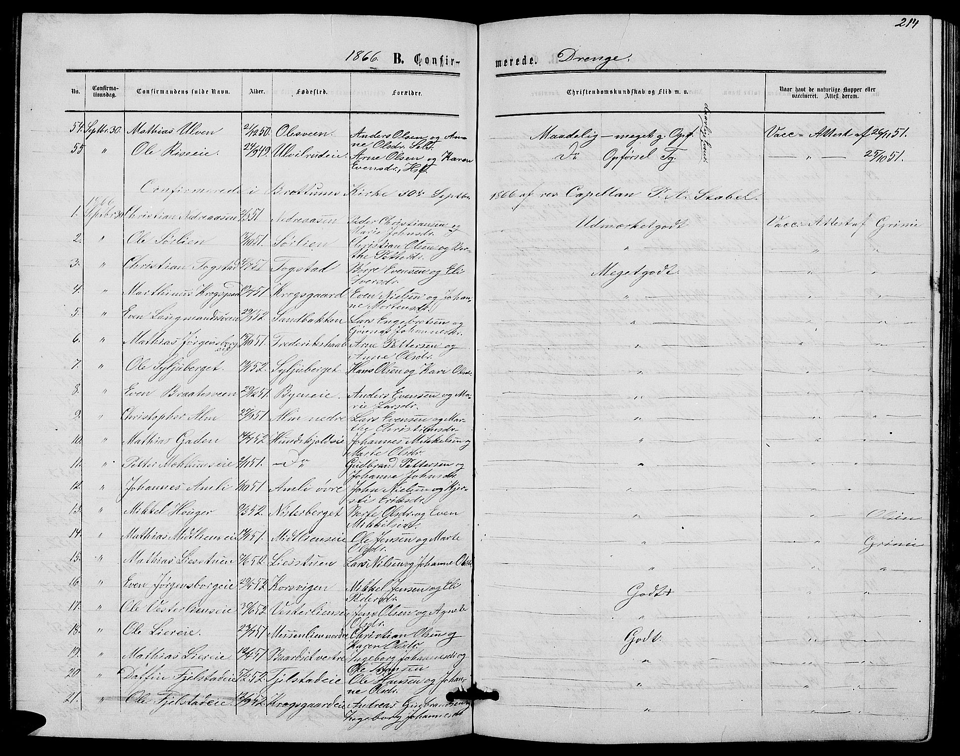 Ringsaker prestekontor, AV/SAH-PREST-014/L/La/L0007: Klokkerbok nr. 7, 1861-1869, s. 214