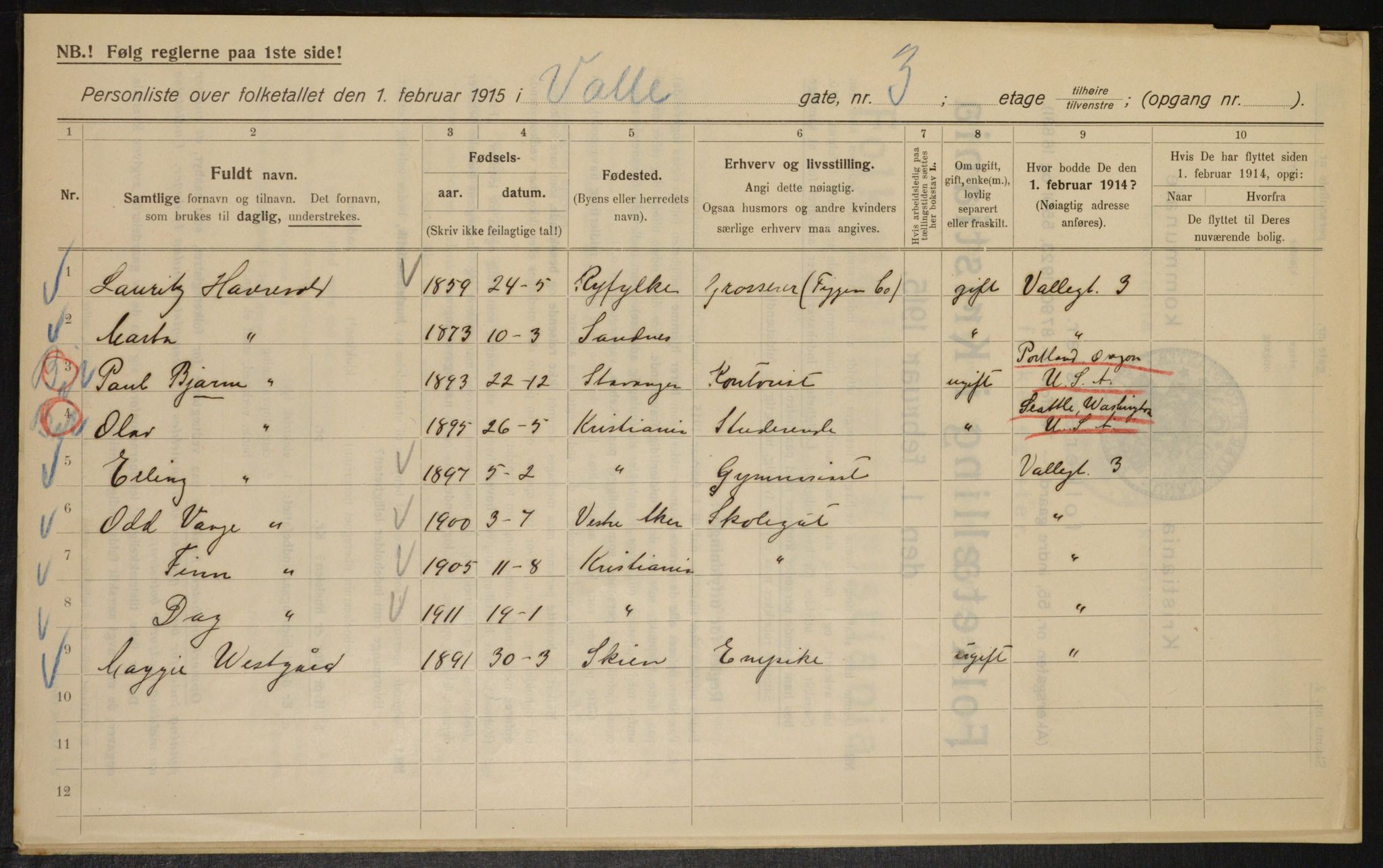 OBA, Kommunal folketelling 1.2.1915 for Kristiania, 1915, s. 122530