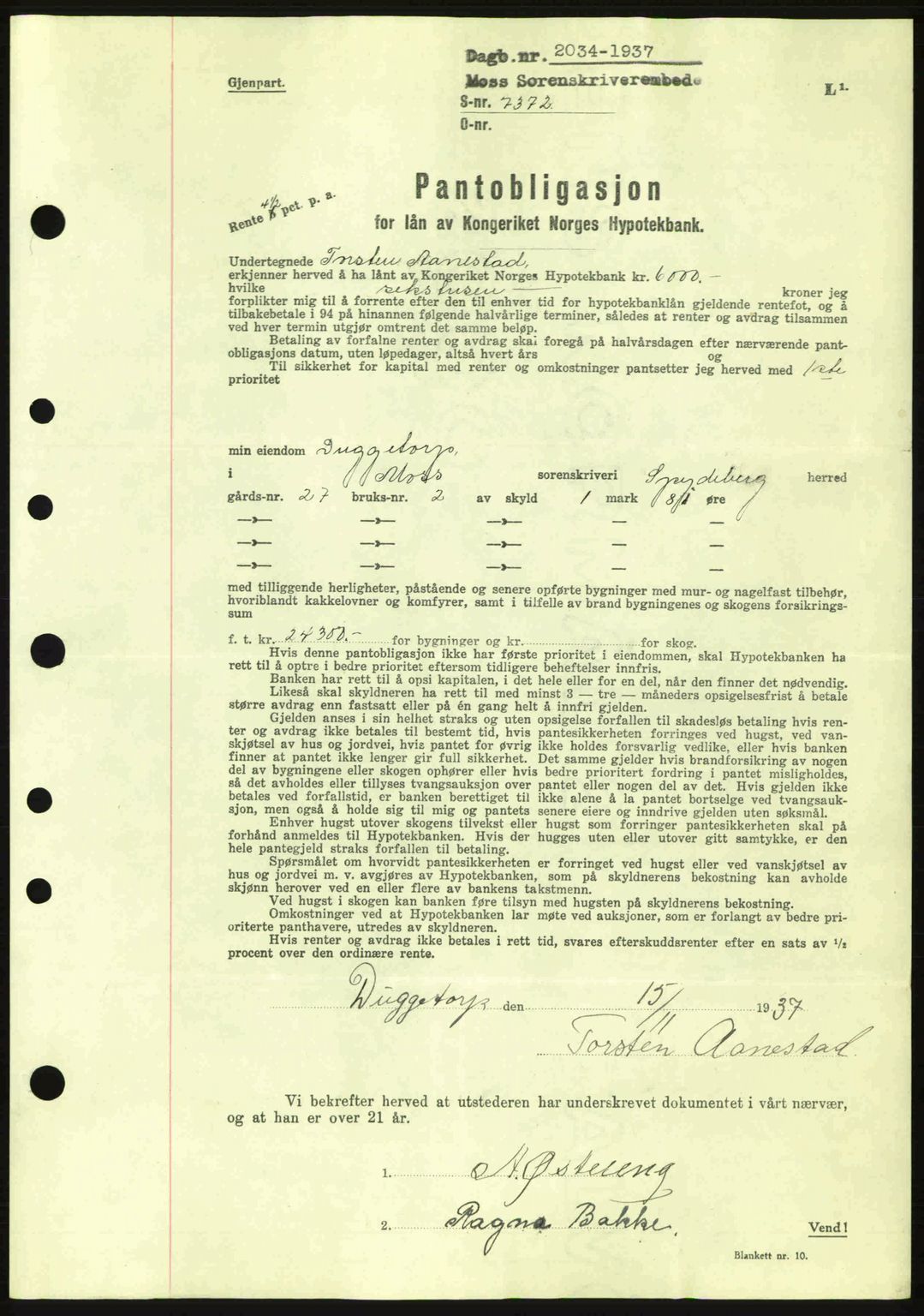 Moss sorenskriveri, SAO/A-10168: Pantebok nr. B4, 1937-1938, Dagboknr: 2034/1937