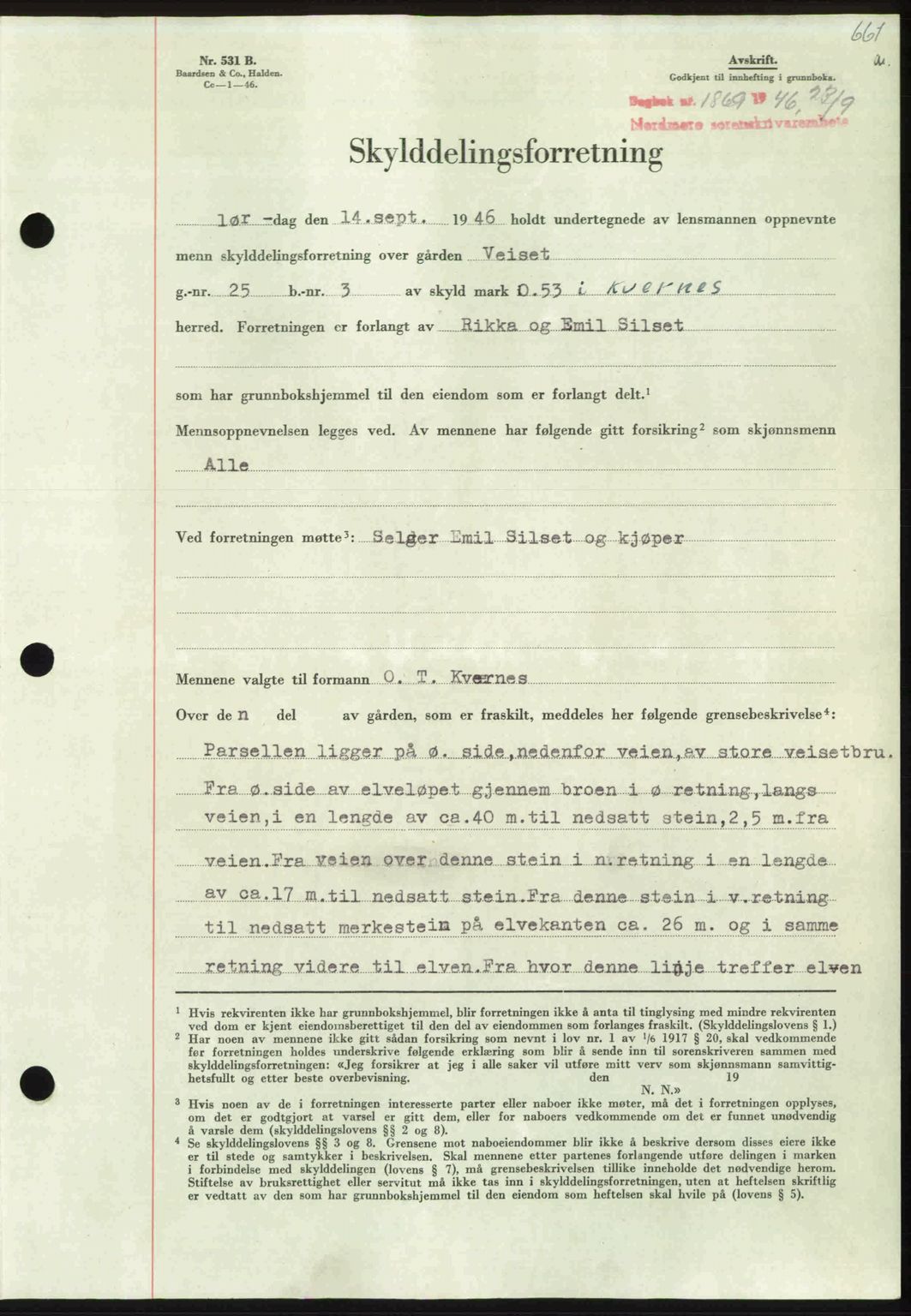 Nordmøre sorenskriveri, SAT/A-4132/1/2/2Ca: Pantebok nr. A102, 1946-1946, Dagboknr: 1869/1946