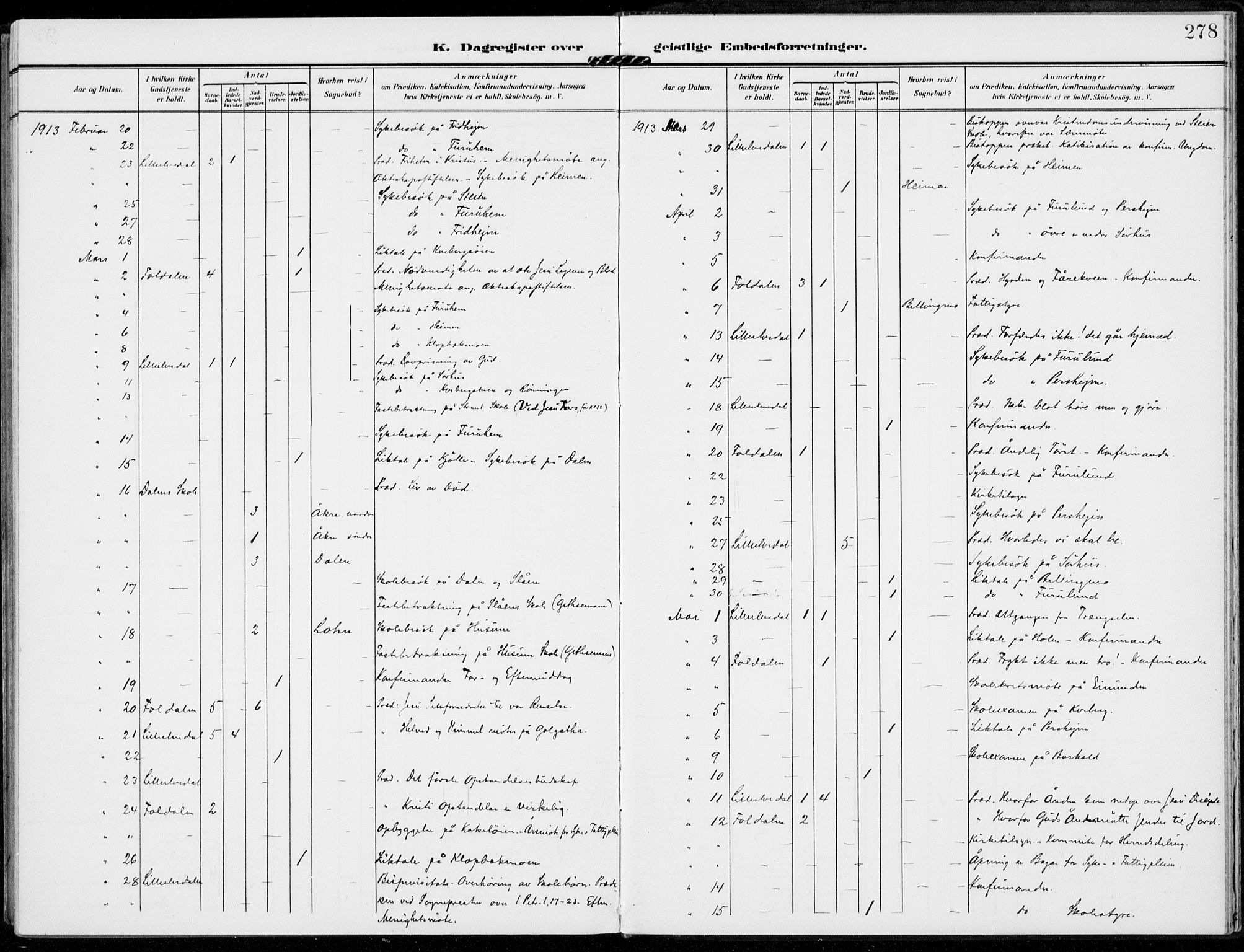 Alvdal prestekontor, SAH/PREST-060/H/Ha/Haa/L0004: Ministerialbok nr. 4, 1907-1919, s. 278