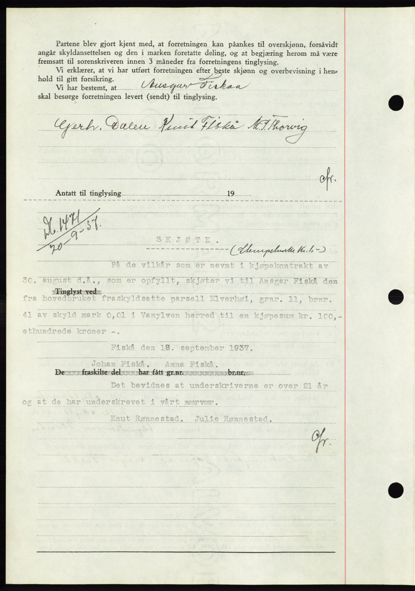 Søre Sunnmøre sorenskriveri, AV/SAT-A-4122/1/2/2C/L0064: Pantebok nr. 58, 1937-1938, Dagboknr: 1470/1937