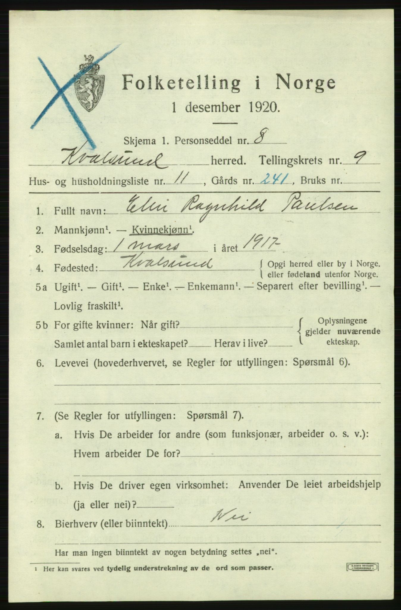 SATØ, Folketelling 1920 for 2017 Kvalsund herred, 1920, s. 2900