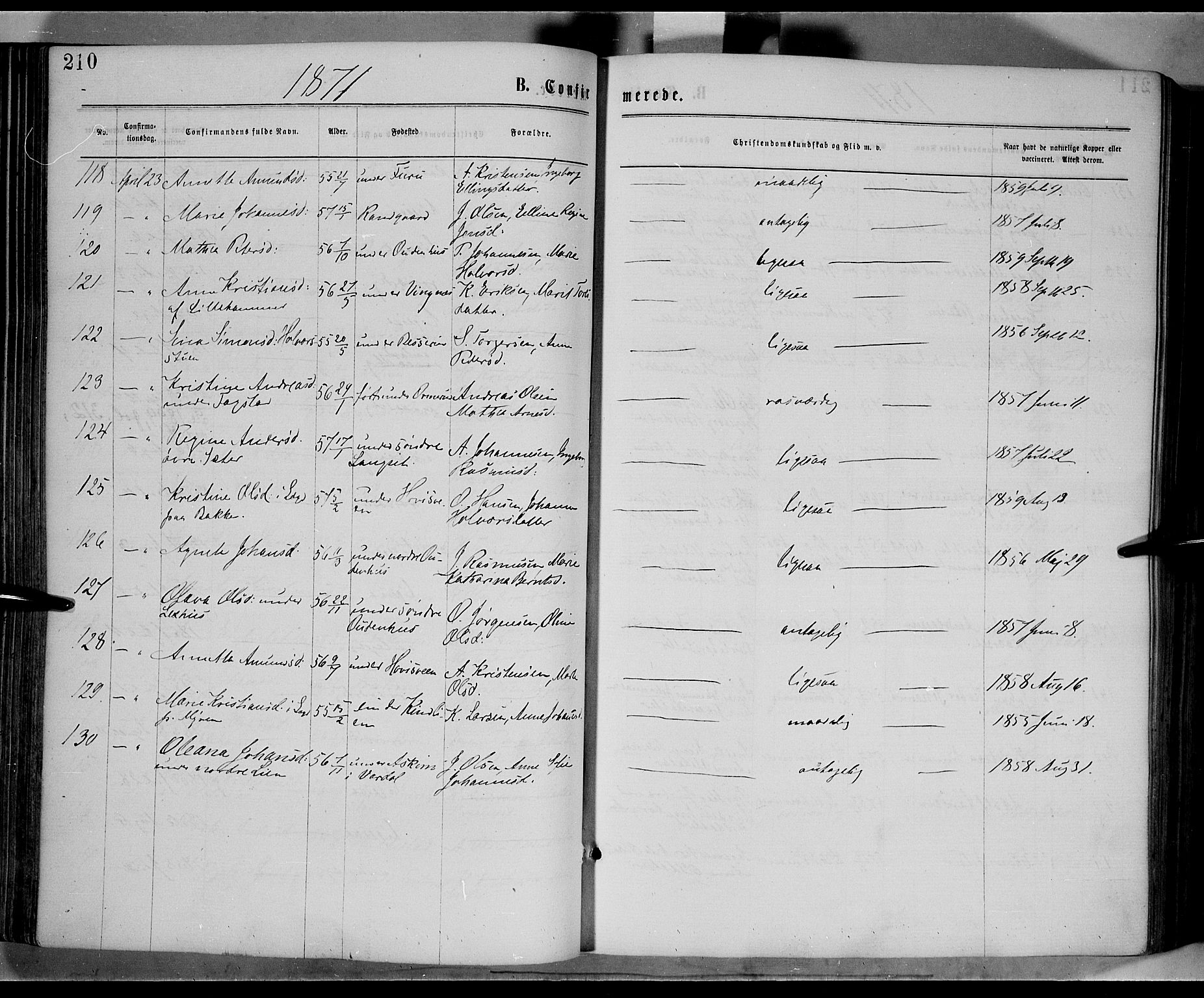 Fåberg prestekontor, AV/SAH-PREST-086/H/Ha/Haa/L0007: Ministerialbok nr. 7, 1868-1878, s. 210
