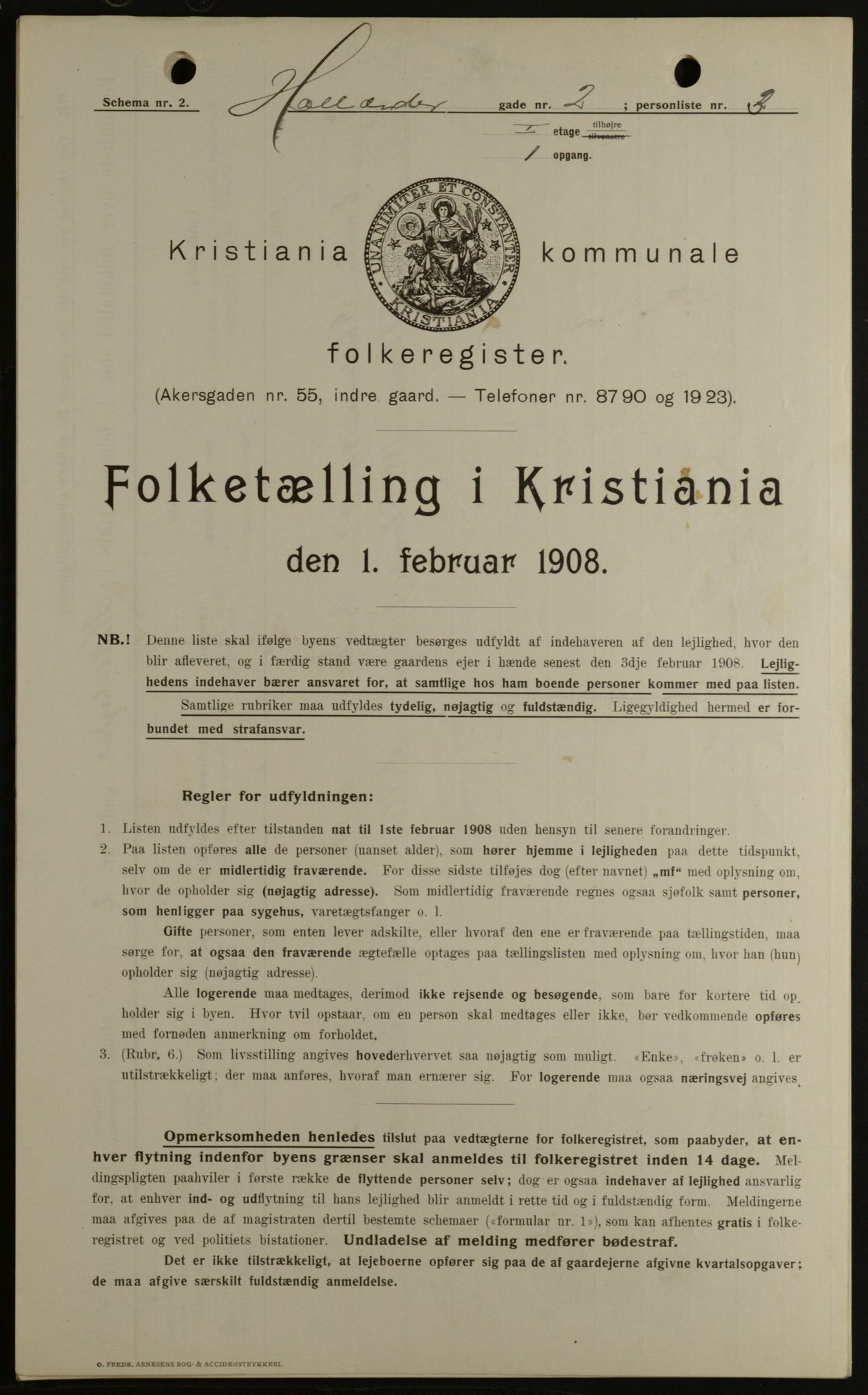 OBA, Kommunal folketelling 1.2.1908 for Kristiania kjøpstad, 1908, s. 36543