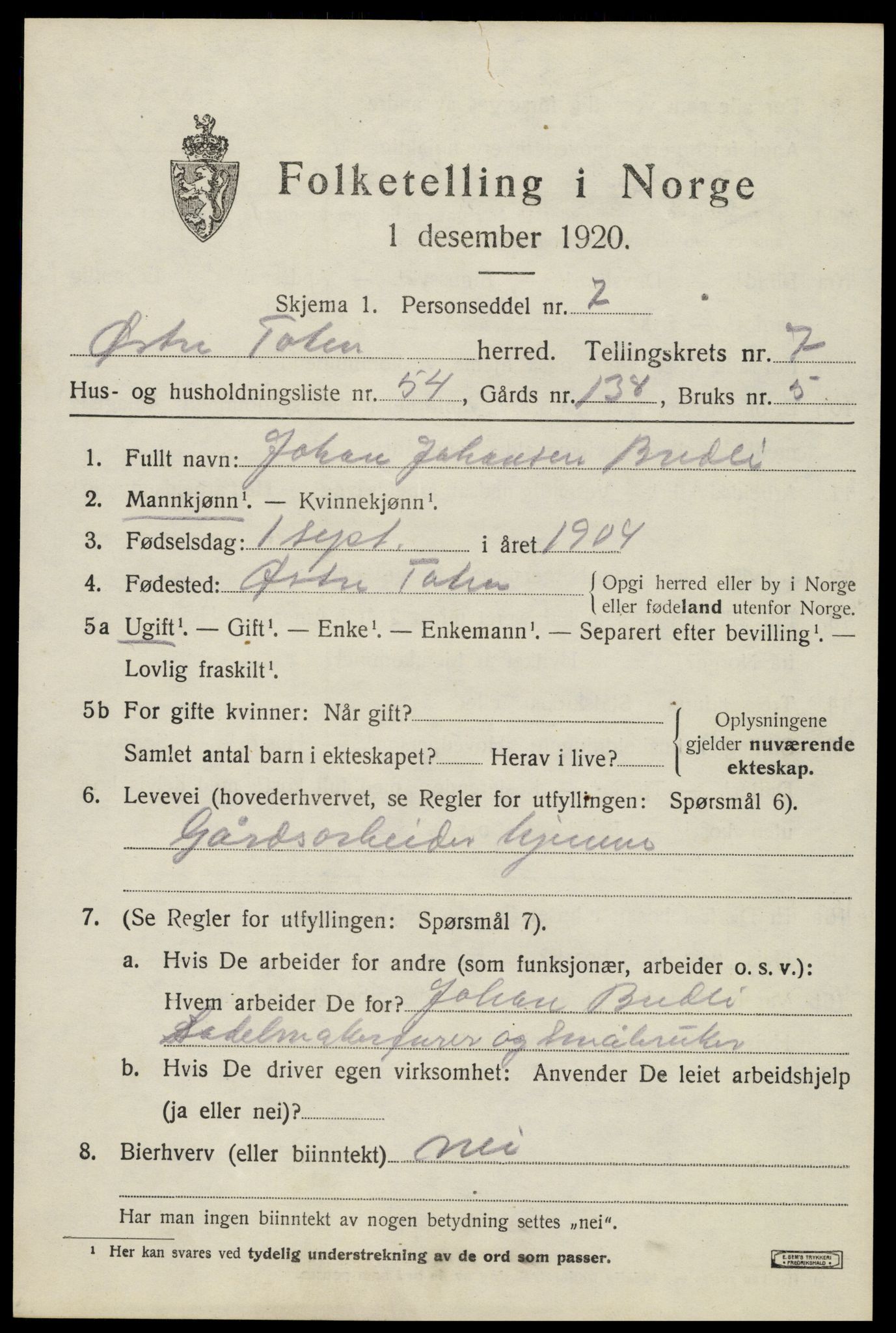 SAH, Folketelling 1920 for 0528 Østre Toten herred, 1920, s. 15544