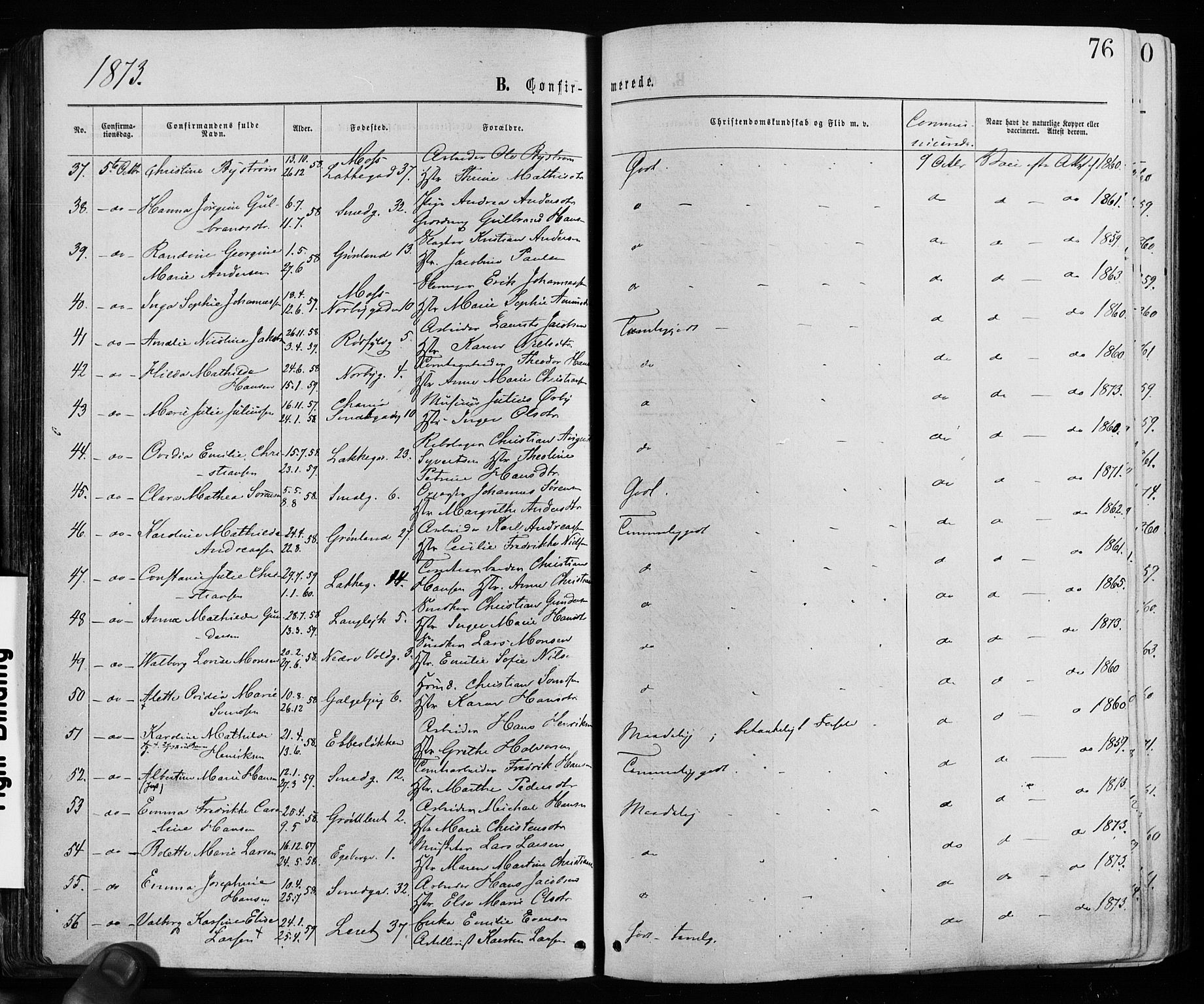 Grønland prestekontor Kirkebøker, SAO/A-10848/F/Fa/L0005: Ministerialbok nr. 5, 1869-1880, s. 76
