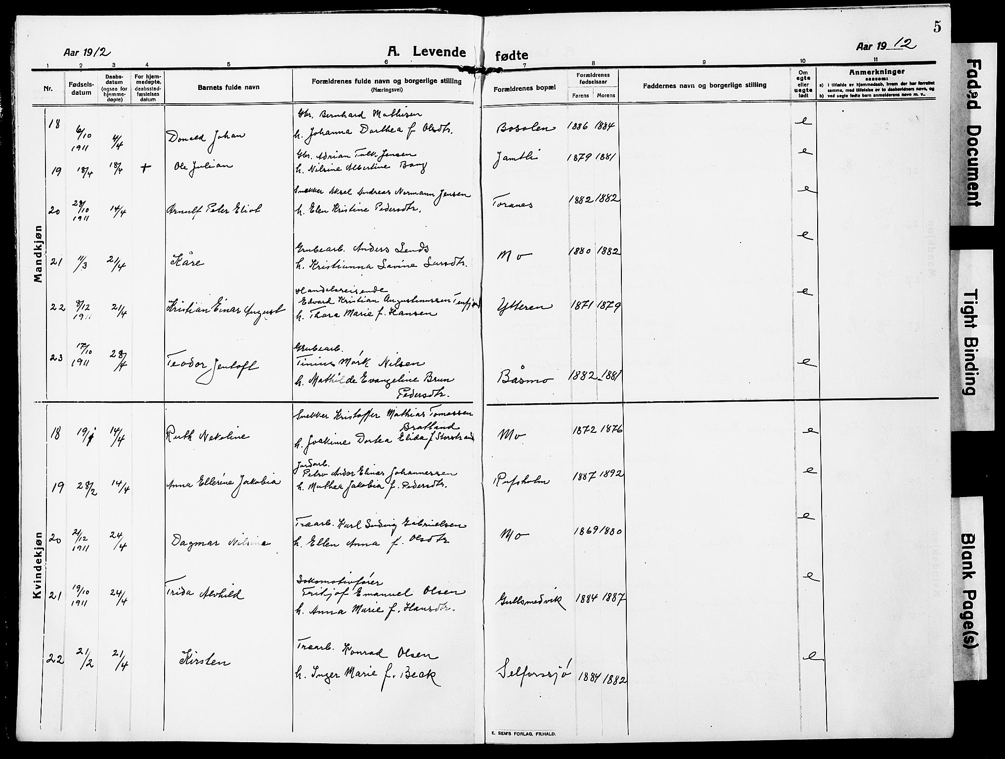 Ministerialprotokoller, klokkerbøker og fødselsregistre - Nordland, AV/SAT-A-1459/827/L0423: Klokkerbok nr. 827C12, 1912-1930, s. 5