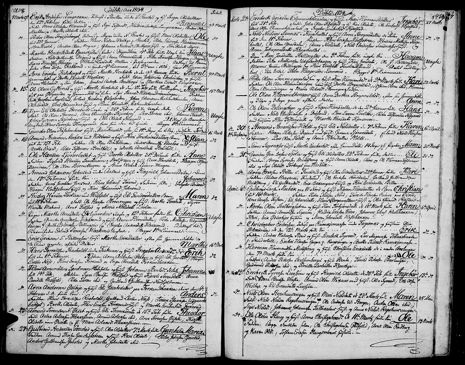 Vinger prestekontor, AV/SAH-PREST-024/H/Ha/Hab/L0002: Klokkerbok nr. 2, 1818-1834, s. 438-439