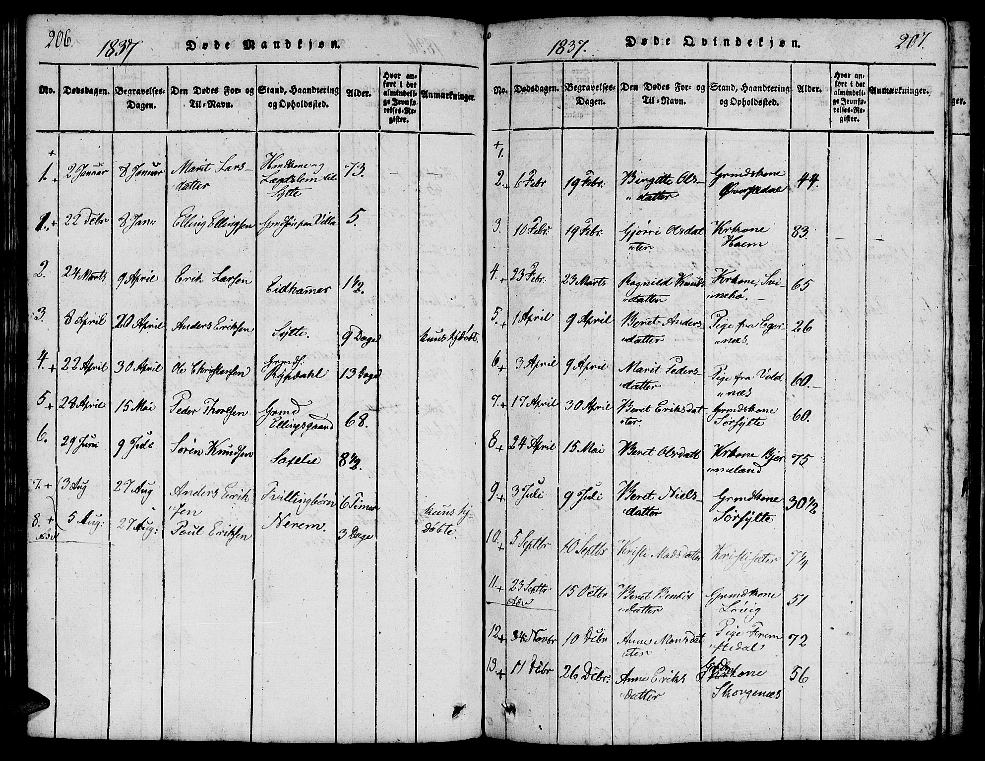 Ministerialprotokoller, klokkerbøker og fødselsregistre - Møre og Romsdal, AV/SAT-A-1454/541/L0544: Ministerialbok nr. 541A01, 1818-1847, s. 206-207