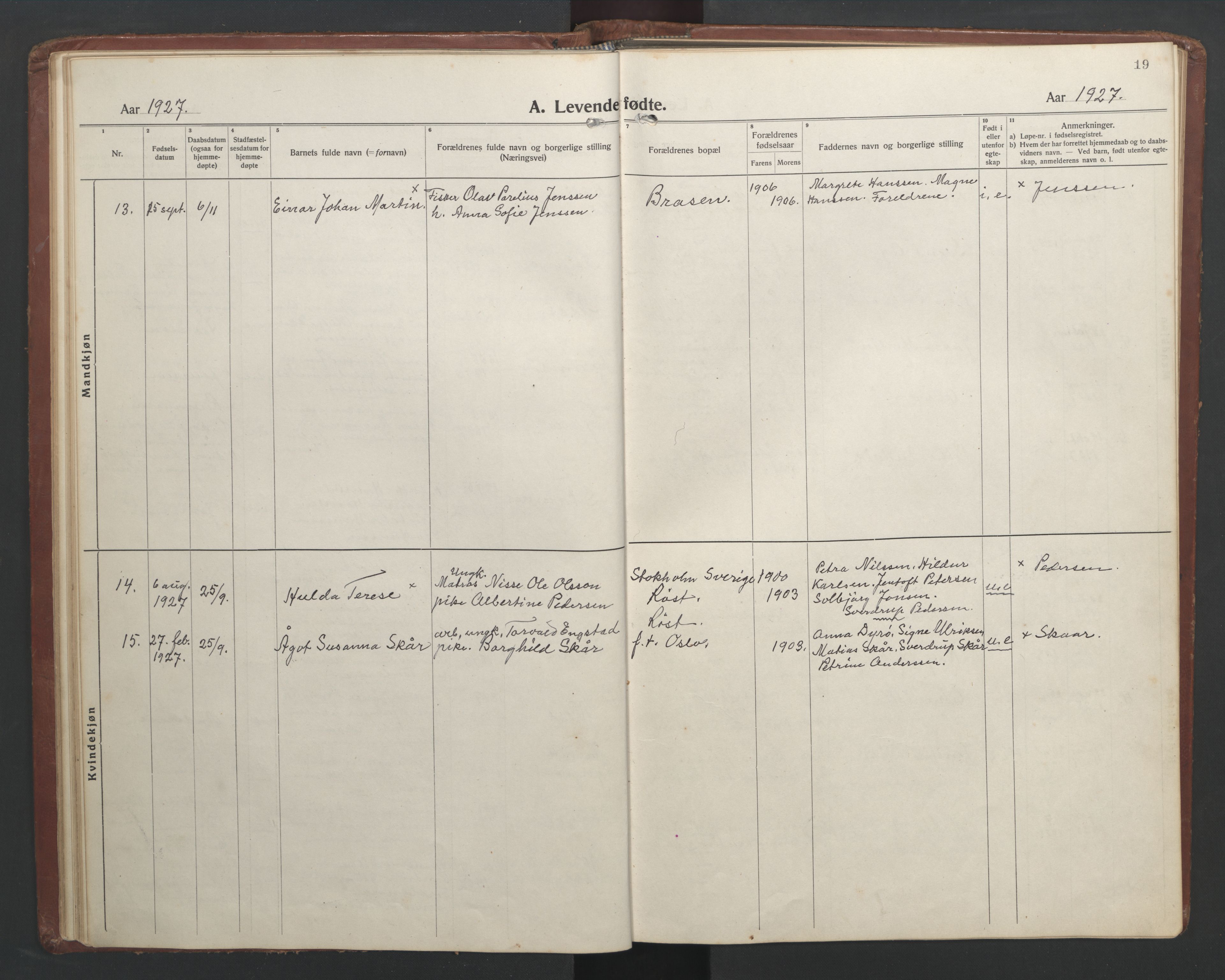 Ministerialprotokoller, klokkerbøker og fødselsregistre - Nordland, AV/SAT-A-1459/808/L0132: Klokkerbok nr. 808C03, 1920-1946, s. 19
