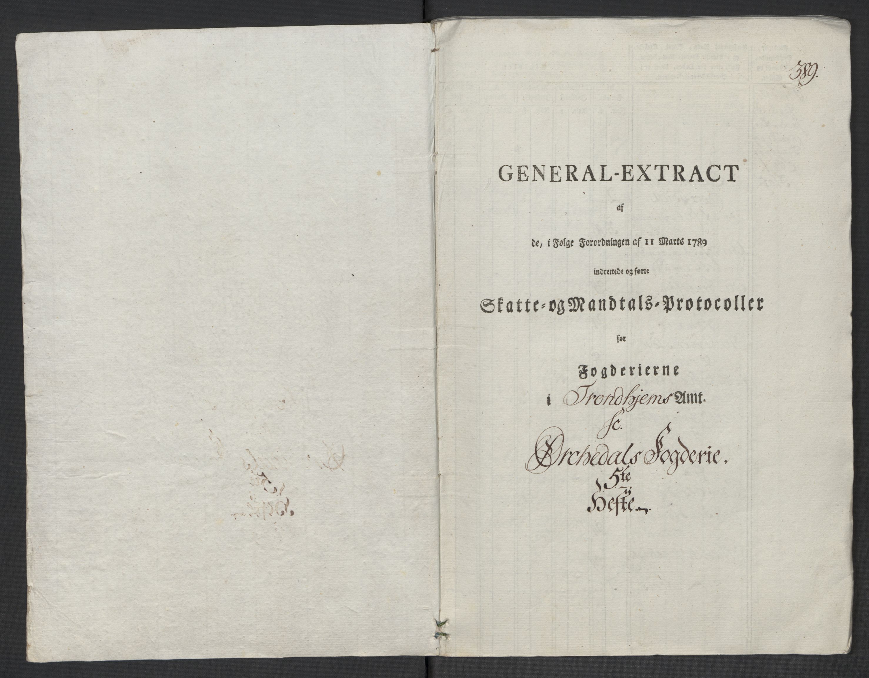 Rentekammeret inntil 1814, Reviderte regnskaper, Mindre regnskaper, RA/EA-4068/Rf/Rfe/L0032: Numedal og Sandsvær fogderi, Orkdal og Gauldal fogderi, 1789, s. 226