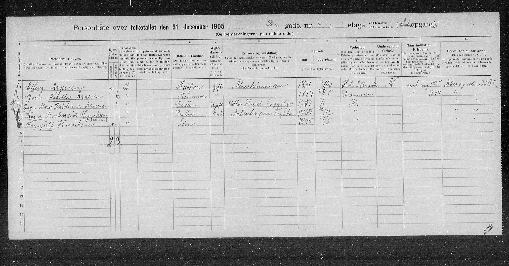 OBA, Kommunal folketelling 31.12.1905 for Kristiania kjøpstad, 1905, s. 8237