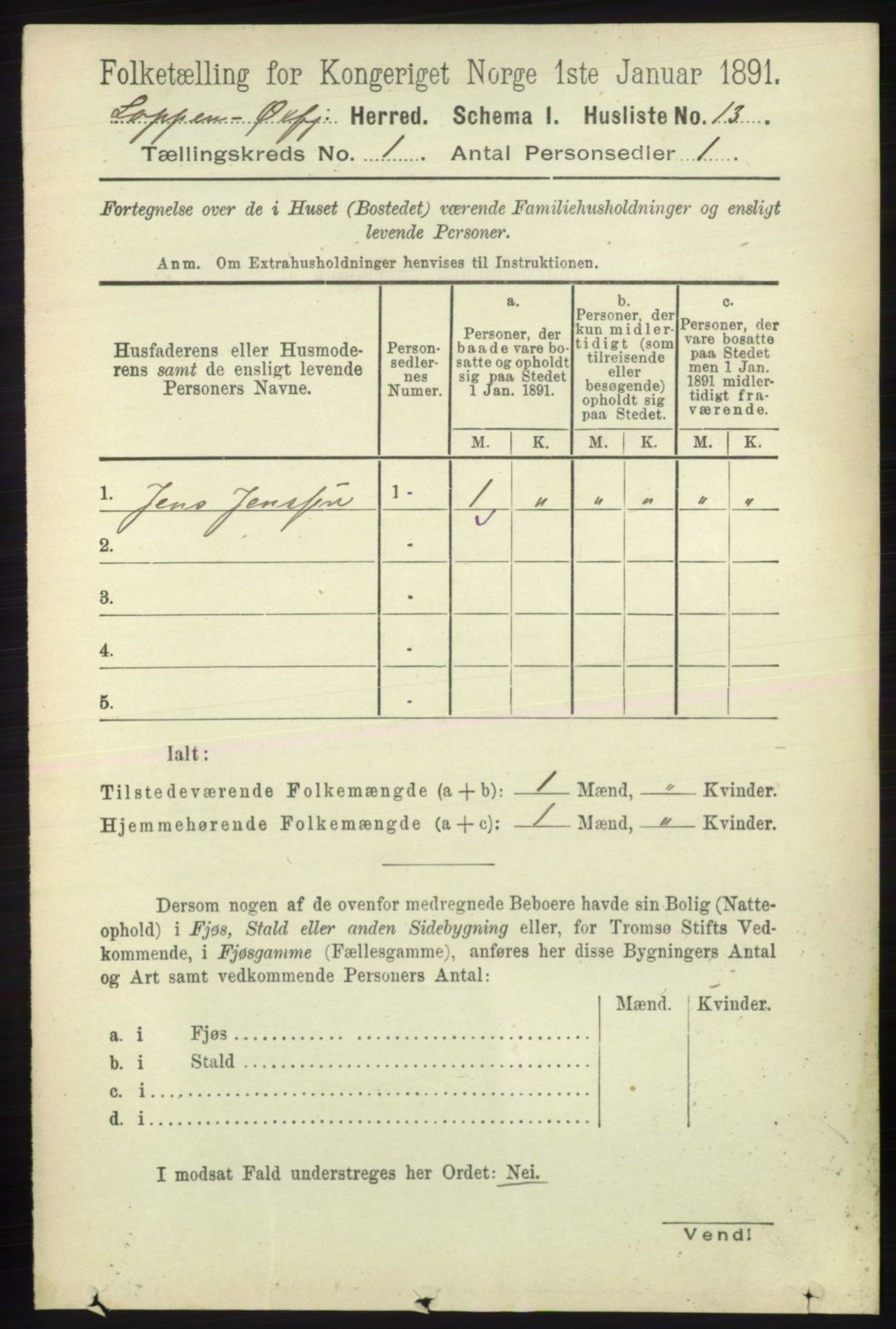 RA, Folketelling 1891 for 2014 Loppa herred, 1891, s. 29