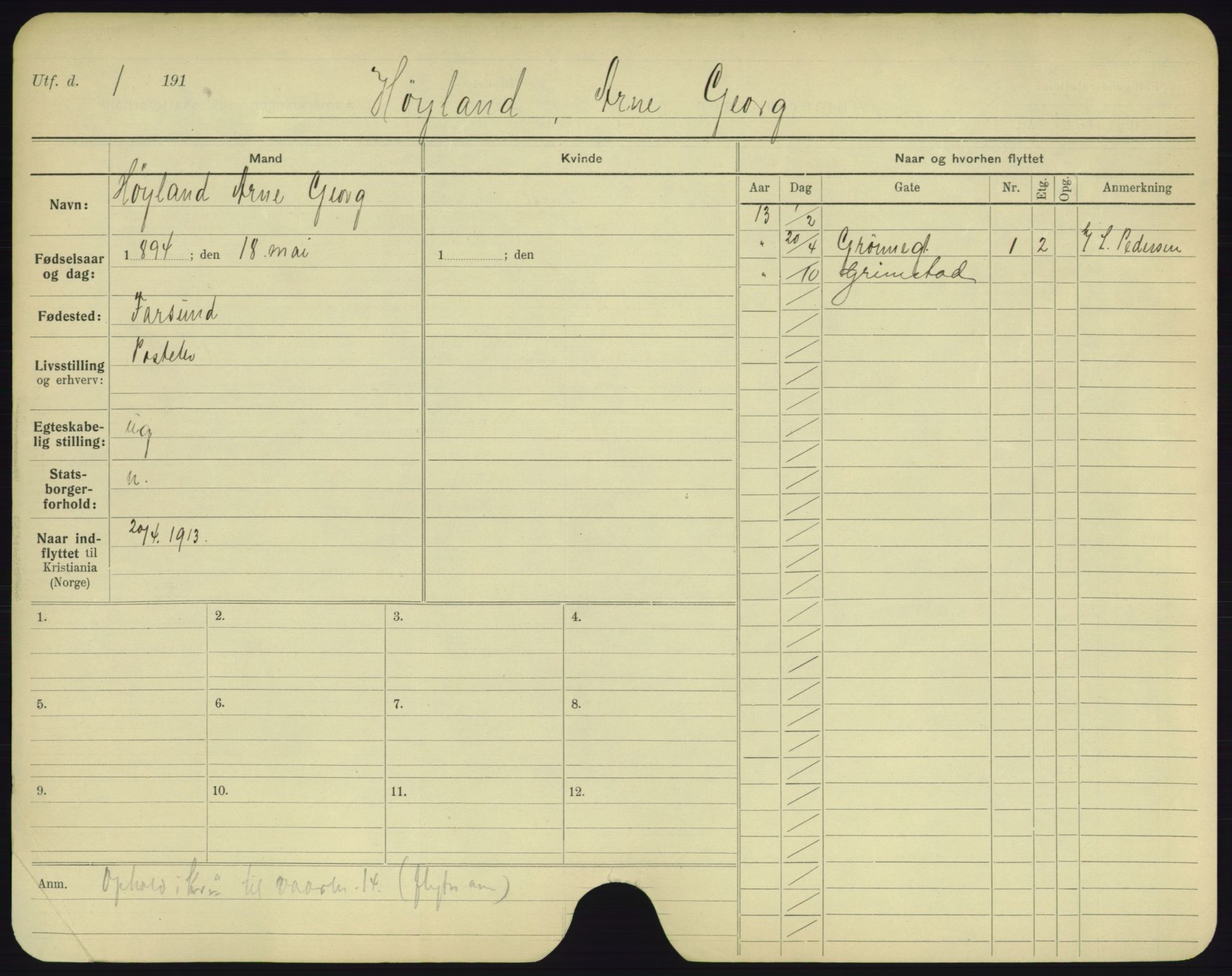 Oslo folkeregister, Registerkort, AV/SAO-A-11715/F/Fa/Fac/L0004: Menn, 1906-1914, s. 1127a