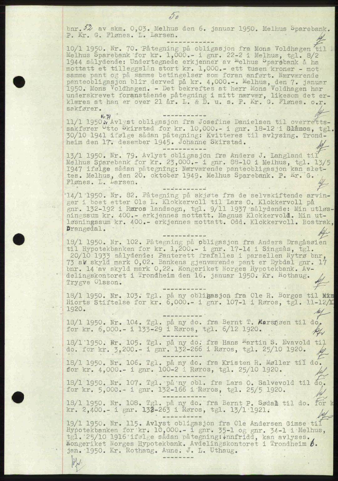 Gauldal sorenskriveri, SAT/A-0014/1/2/2C: Pantebok nr. A9, 1949-1950, Dagboknr: 70/1950