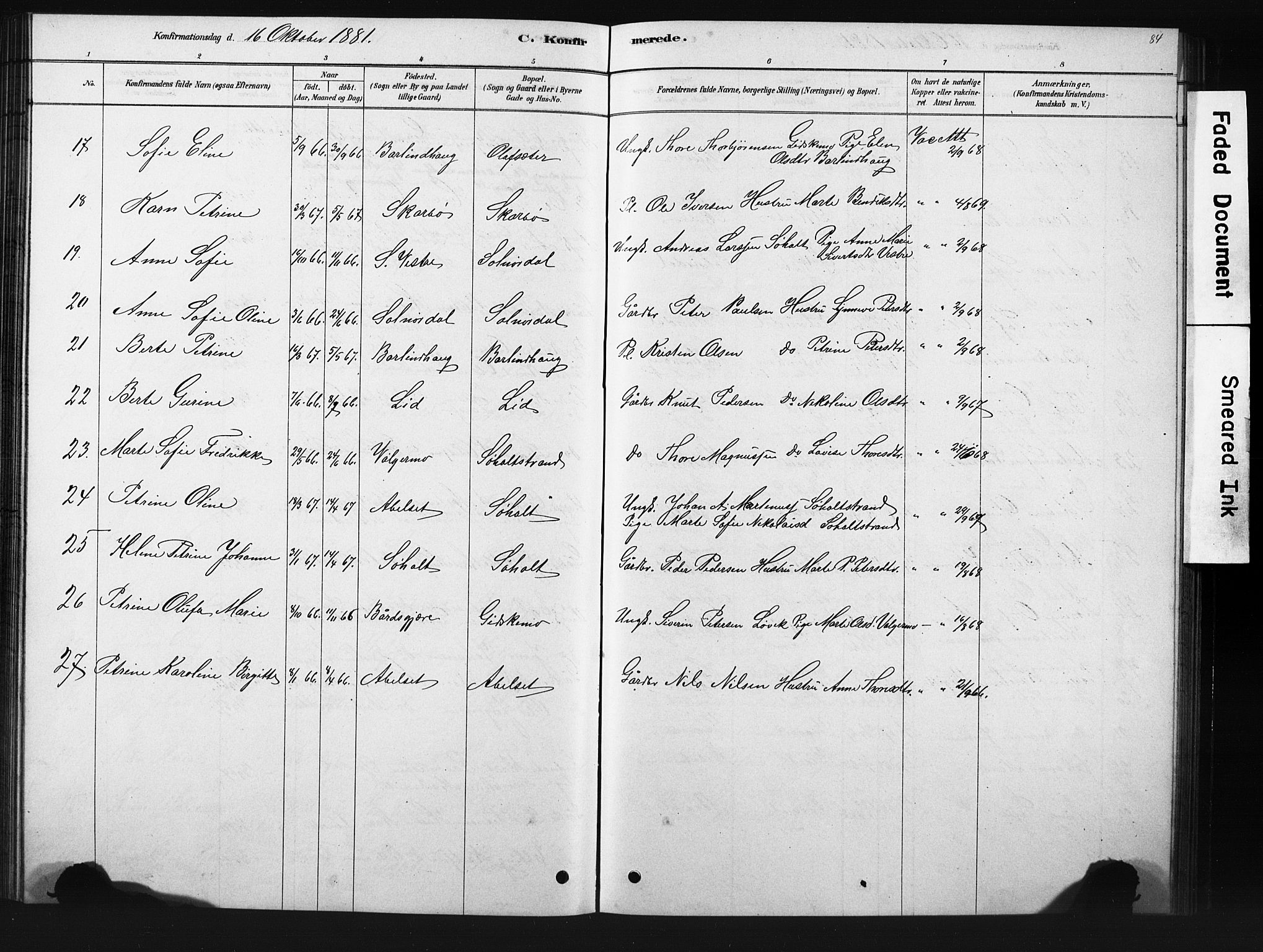 Ministerialprotokoller, klokkerbøker og fødselsregistre - Møre og Romsdal, AV/SAT-A-1454/522/L0326: Klokkerbok nr. 522C05, 1878-1890, s. 84