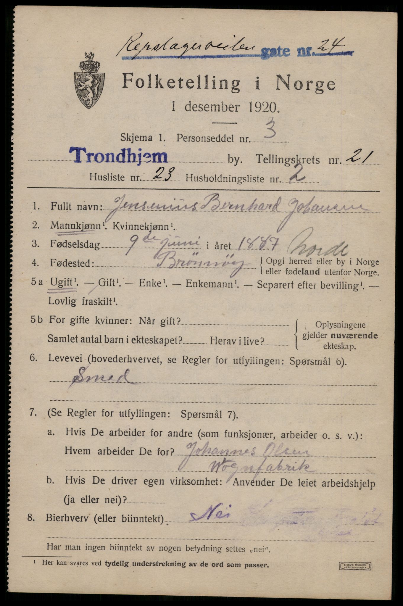 SAT, Folketelling 1920 for 1601 Trondheim kjøpstad, 1920, s. 61456