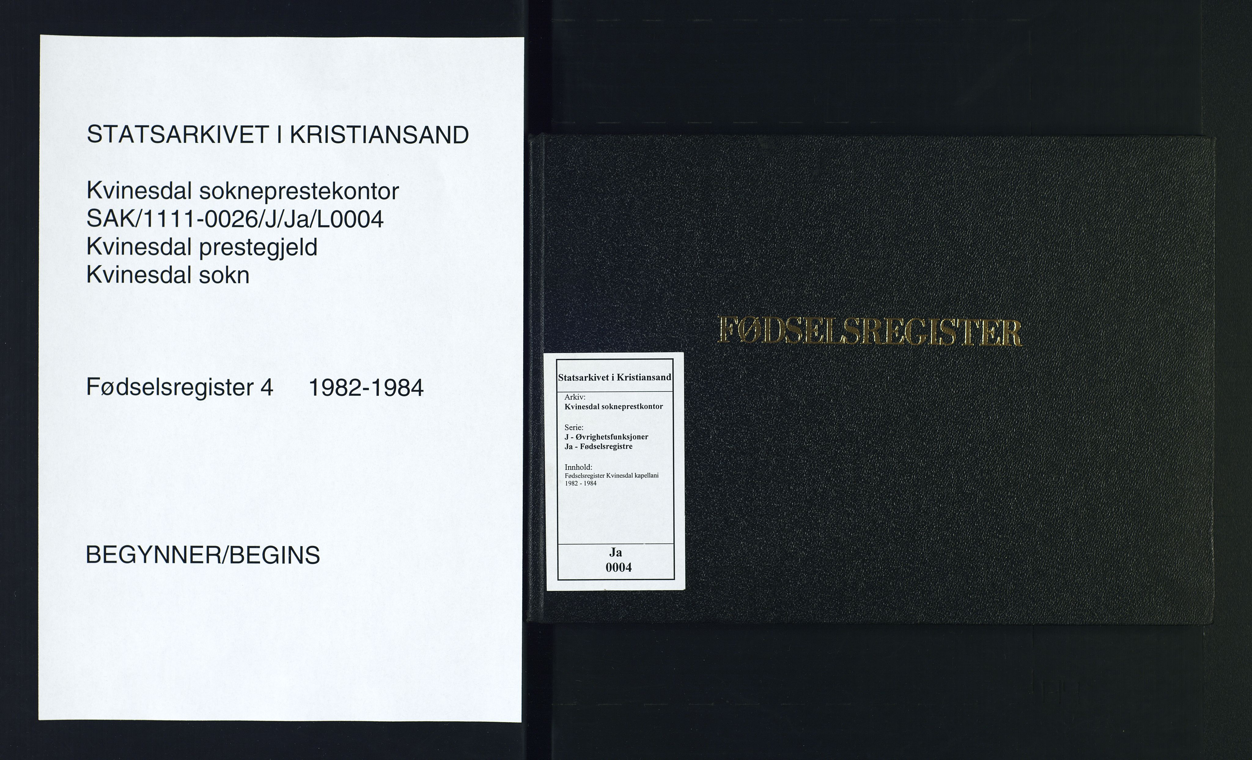Kvinesdal sokneprestkontor, SAK/1111-0026/J/Ja/L0004: Fødselsregister nr. 4, 1982-1984