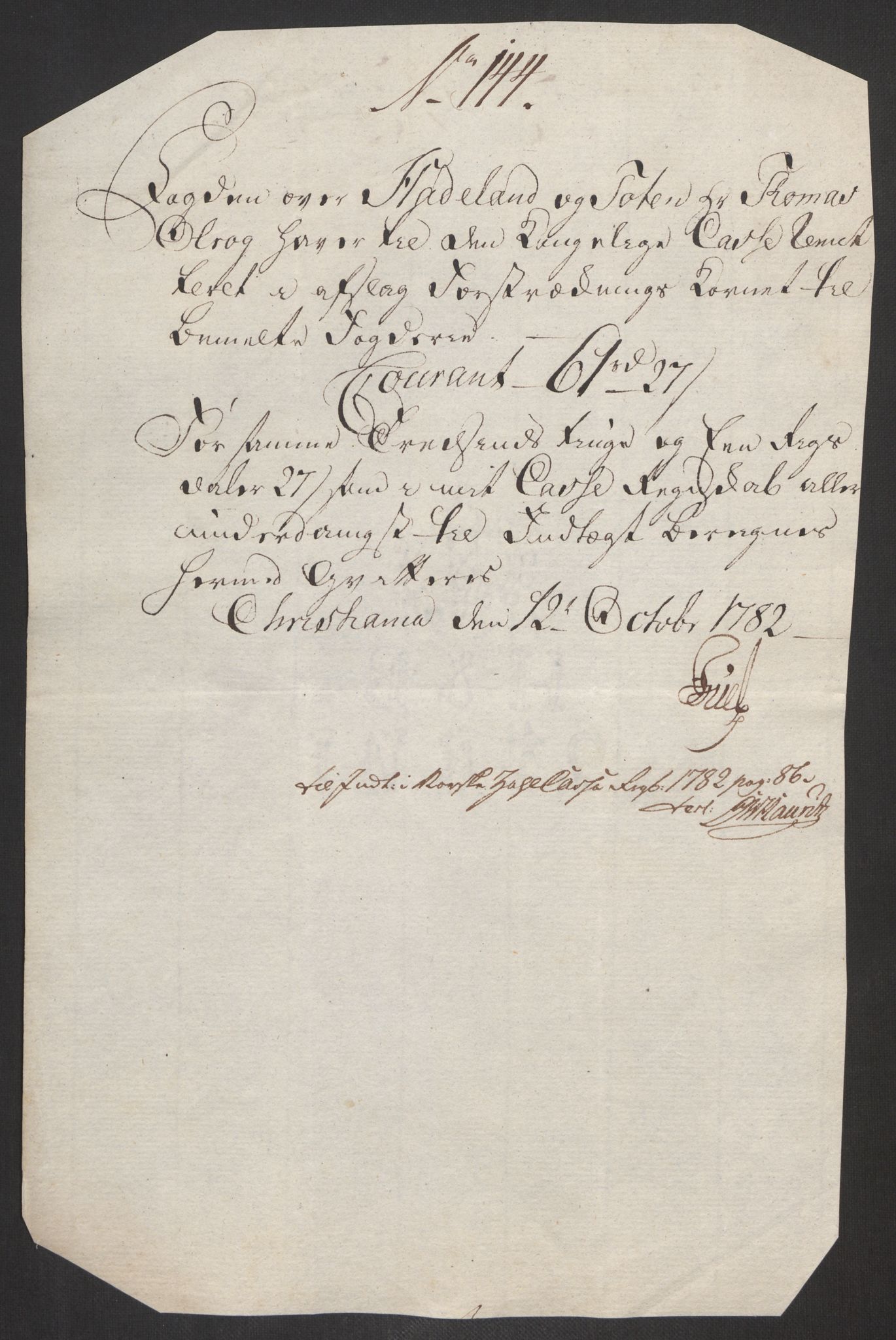 Rentekammeret inntil 1814, Reviderte regnskaper, Fogderegnskap, AV/RA-EA-4092/R19/L1369: Fogderegnskap Toten, Hadeland og Vardal, 1782, s. 401