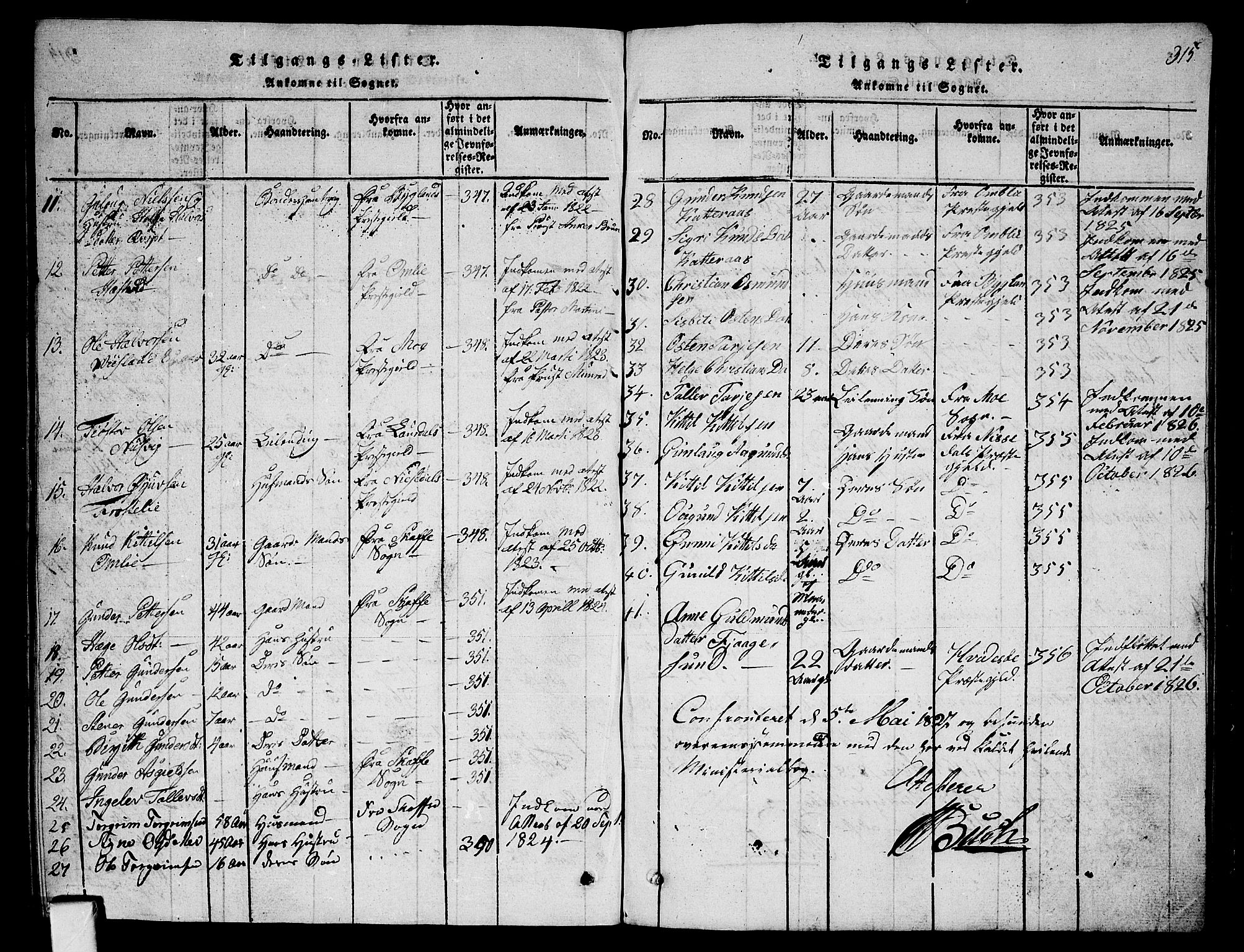 Fyresdal kirkebøker, AV/SAKO-A-263/G/Ga/L0001: Klokkerbok nr. I 1, 1816-1840, s. 315
