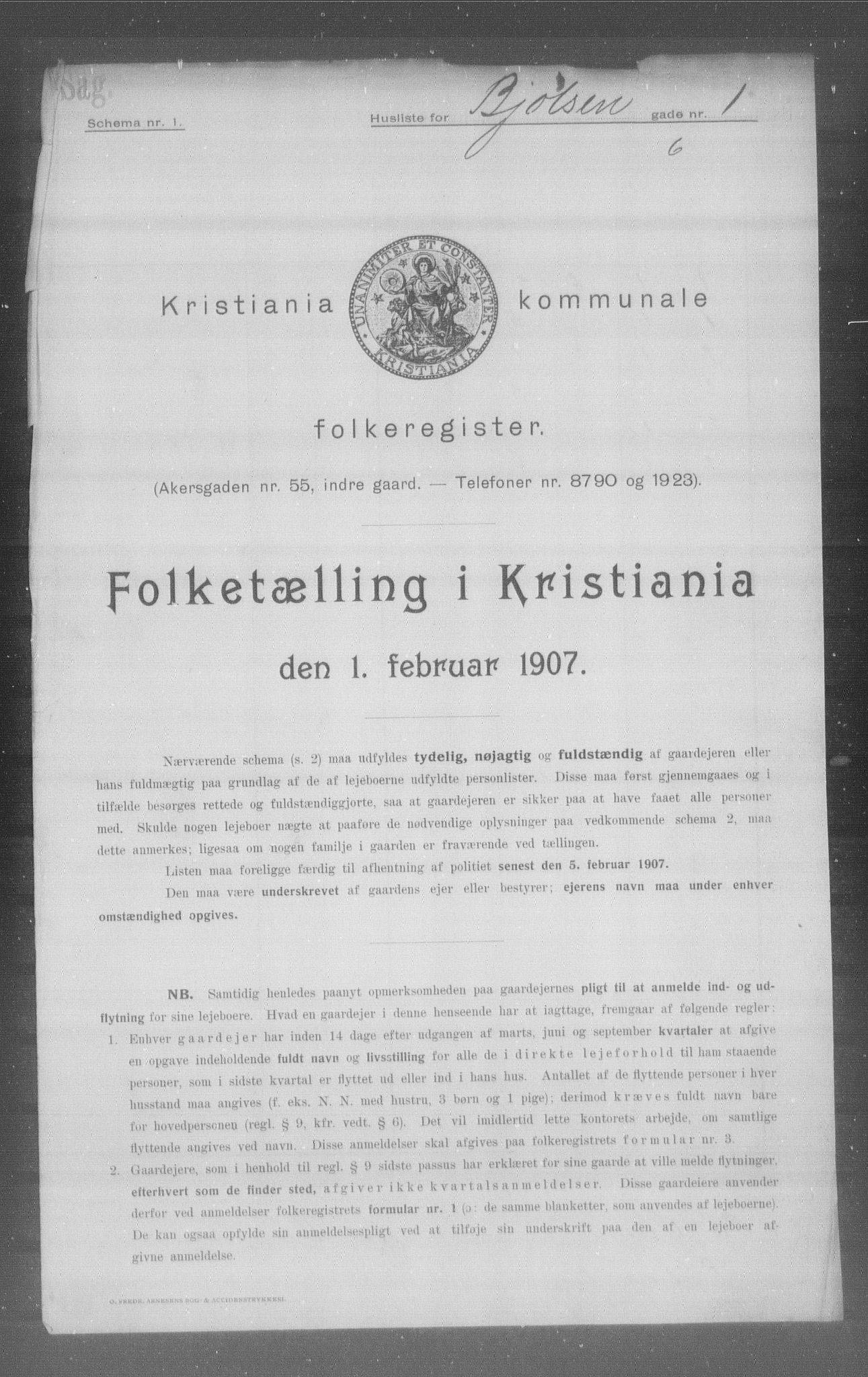 OBA, Kommunal folketelling 1.2.1907 for Kristiania kjøpstad, 1907, s. 3373