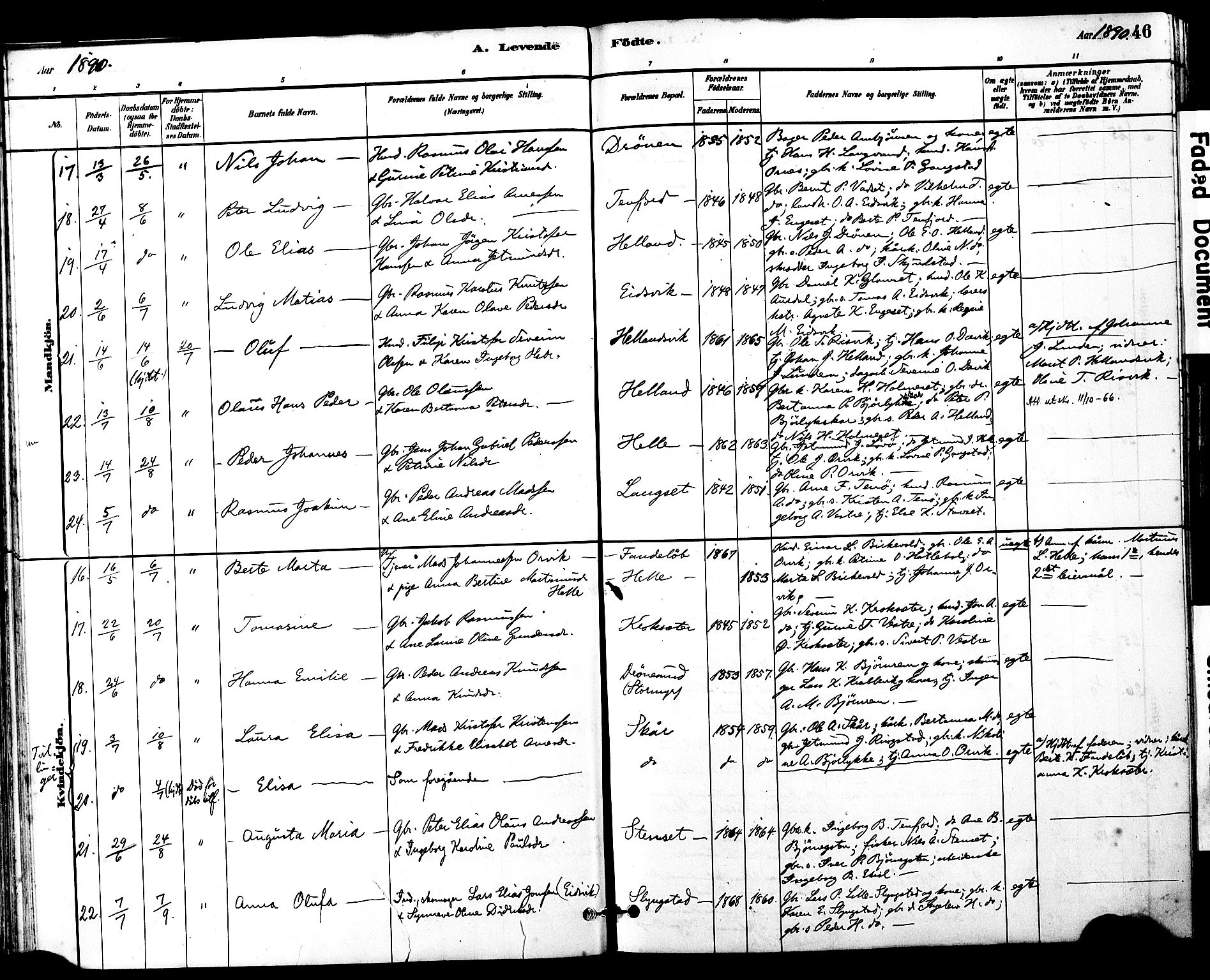 Ministerialprotokoller, klokkerbøker og fødselsregistre - Møre og Romsdal, AV/SAT-A-1454/525/L0374: Ministerialbok nr. 525A04, 1880-1899, s. 46